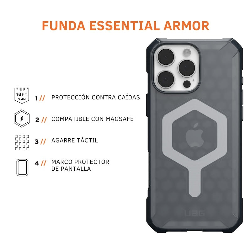 UAG Essential Armor Case for iPhone 16 Pro Max - Military-Grade Drop Protection, Scratch Resistant Cover (Gray) | Perfect for Outdoor Adventures, Work & Daily Use
