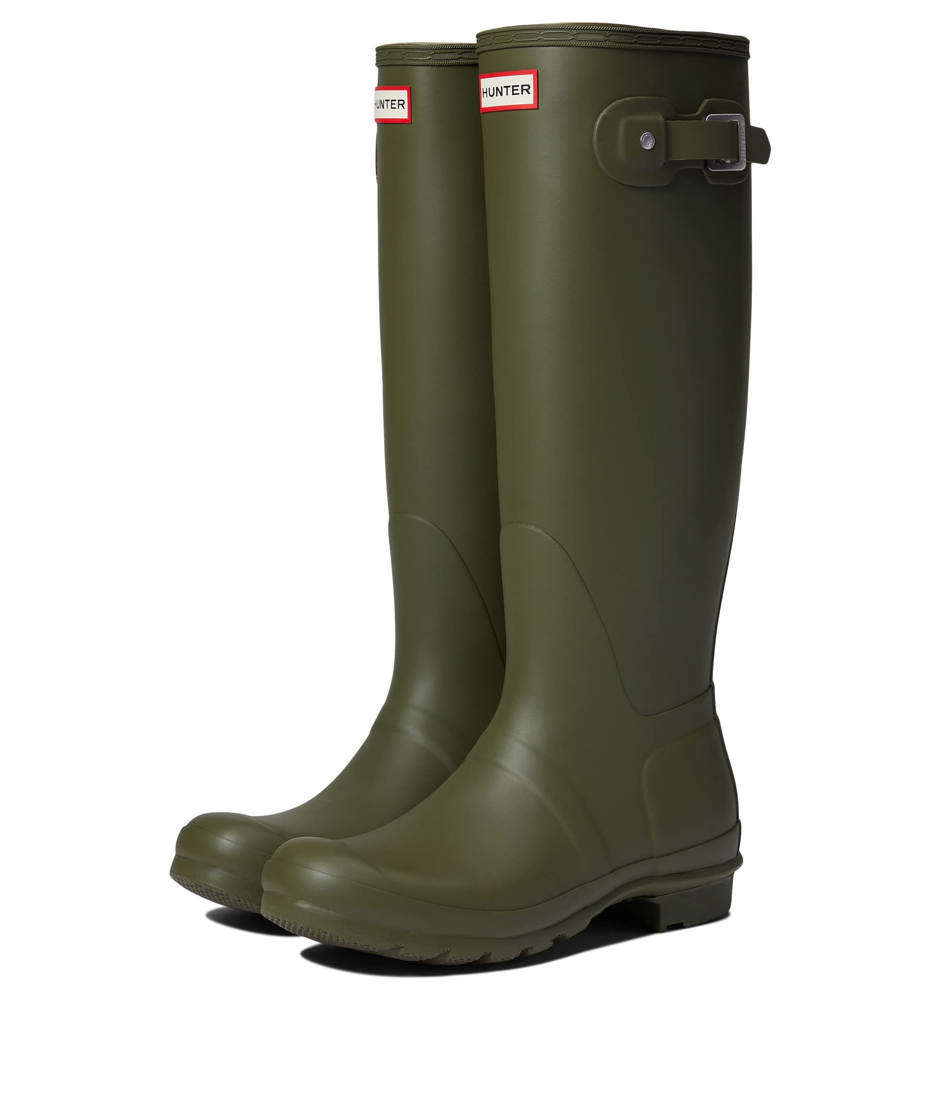 Hunter Original Tall Rain Boots for Women - Waterproof Olive Leaf Print Size 7 - Perfect for Gardening, Hiking & Outdoor Adventures