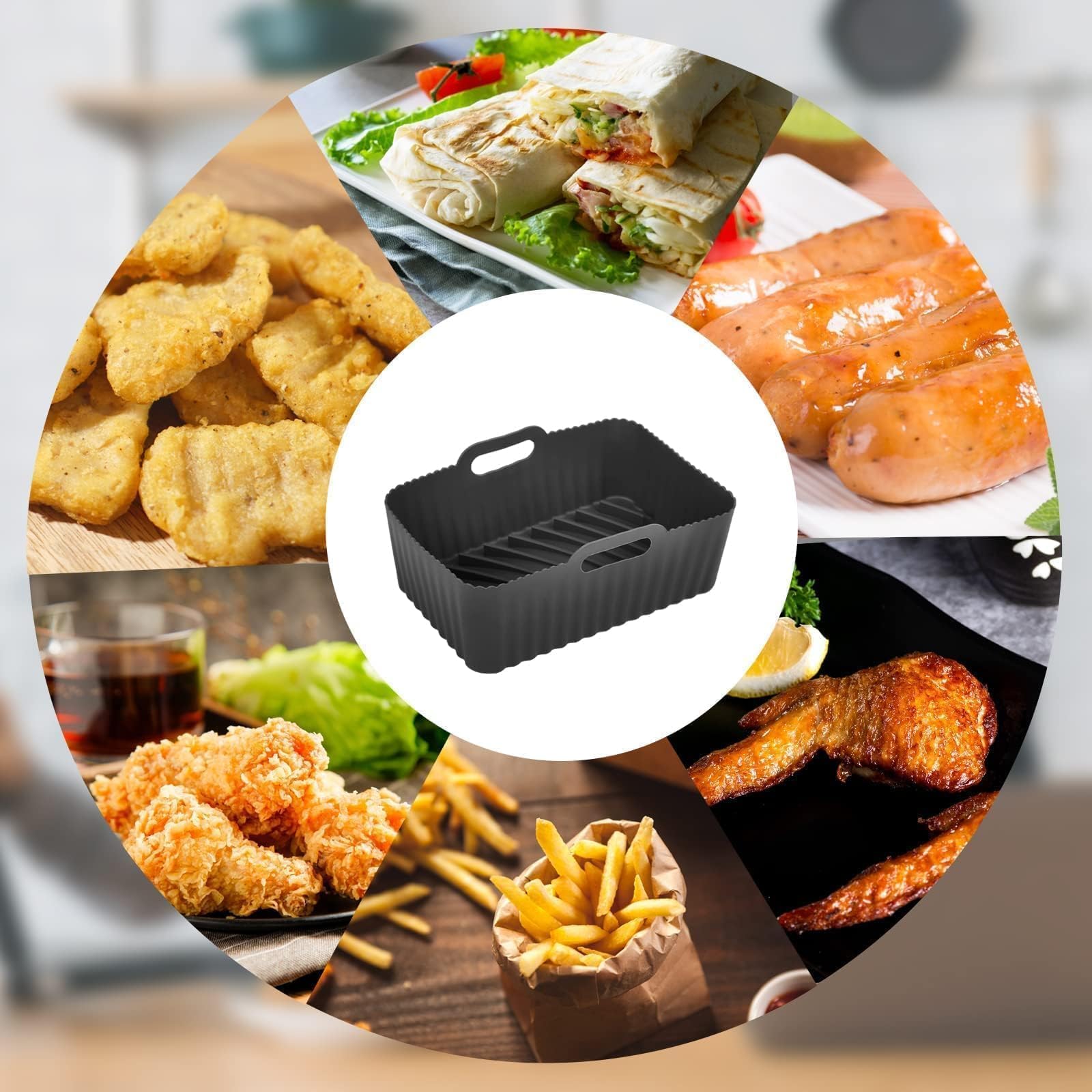 2-Pack Reusable Silicone Air Fryer Liners for Ninja Dual Air Fryer - Heat Resistant Non-Stick Baking Mat for Ninja Foodi AF300UK & Tower T17088 - Perfect for Air Frying, Oven Baking & Microwave Cooking - Easy Clean & Dishwasher Safe