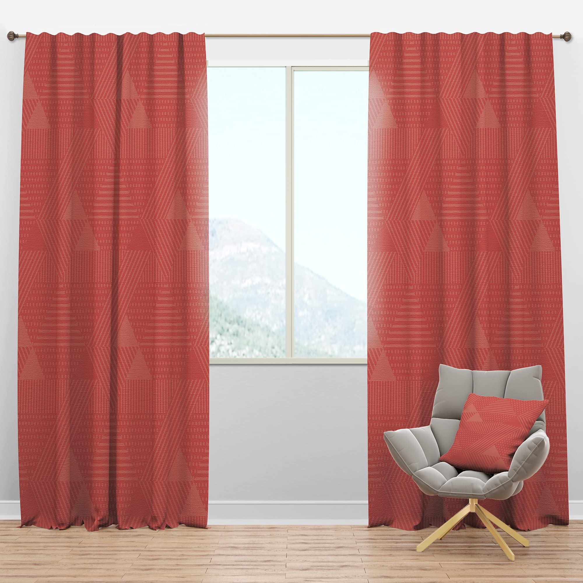 DesignQ Blackout Curtains - Thermal Insulated Single Panel (52x120 Inches) - Retro Coral Triangle Pattern for Bedroom & Living Room - Noise Reducing & Energy Saving Window Treatments for Better Sleep & Privacy