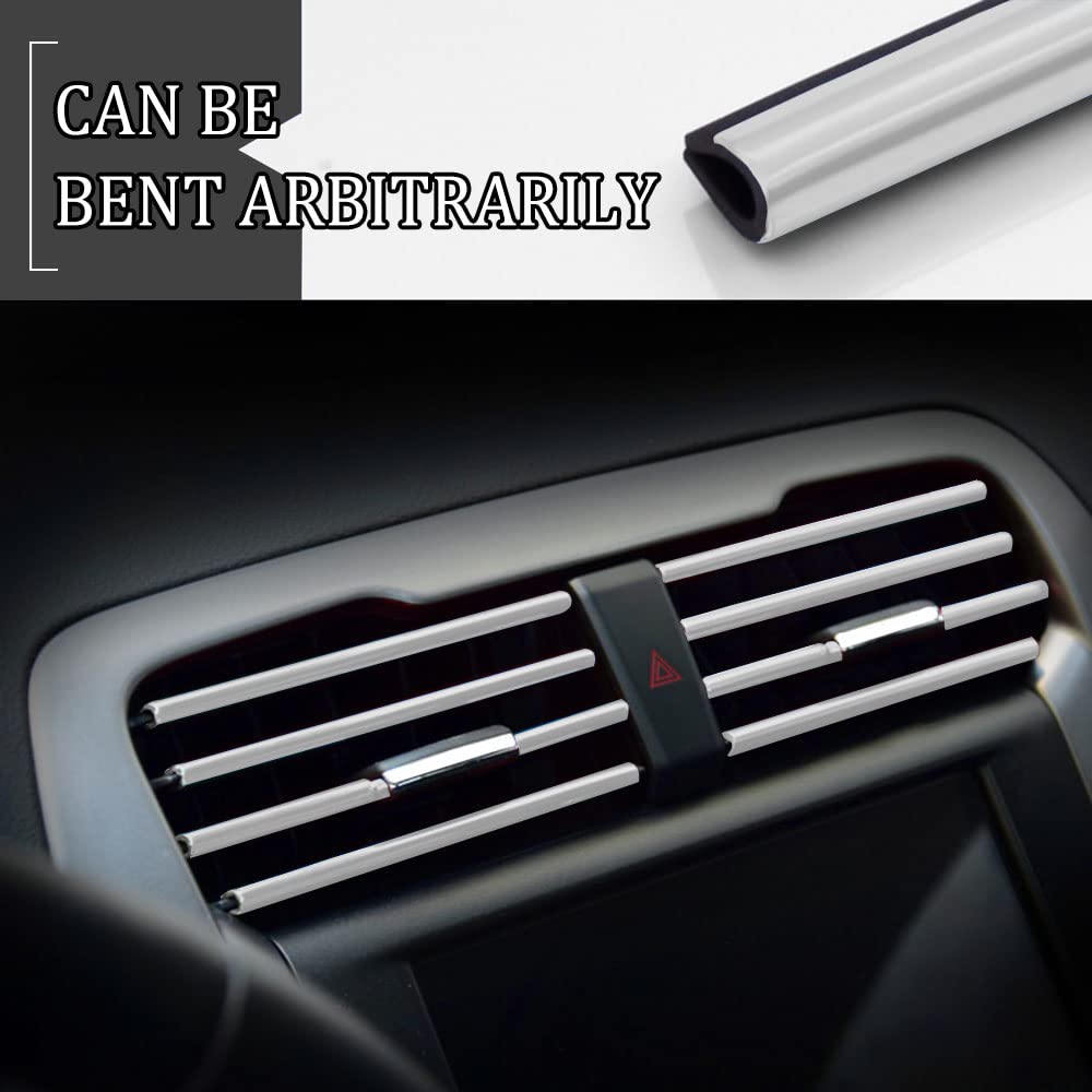 20PCS Universal Car Air Vent Trim Strips - Waterproof Bendable AC Outlet Decoration for Auto Interior (Silver) | Perfect for Customizing Dashboard & Enhancing Vehicle Aesthetics