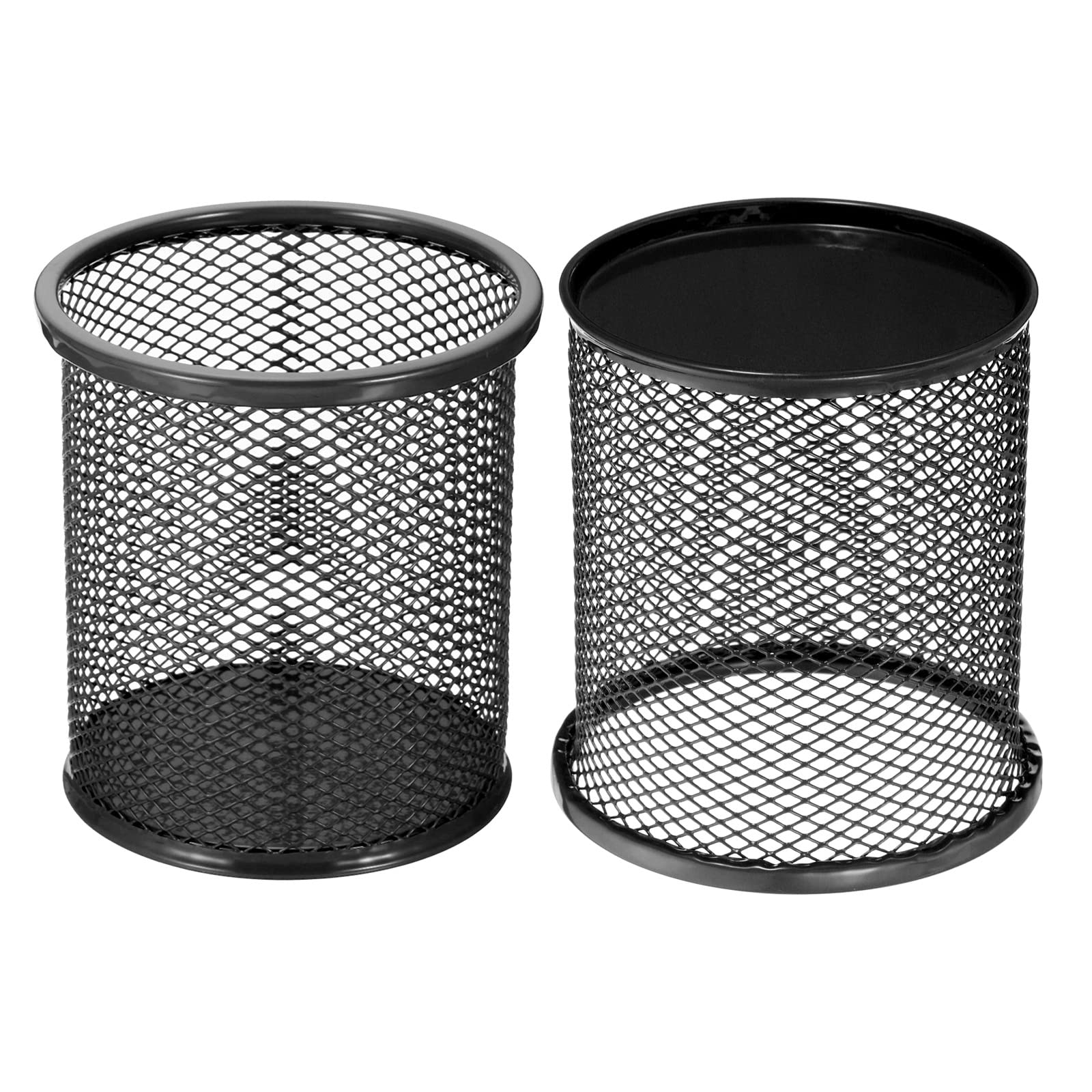 PATIKIL Mesh Pen Holder Organizer - Black Round Pencil Cup for Desk, Locker & Makeup Brushes | Office, School & Vanity Storage Solution
