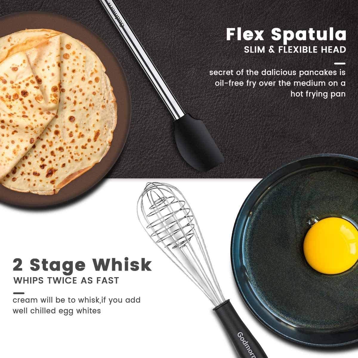 8-Piece Silicone Cooking Utensil Set with Holder - Heat Resistant Kitchen Tools with Stainless Steel Handles for Nonstick Cookware - Perfect for Baking, Frying & Everyday Cooking