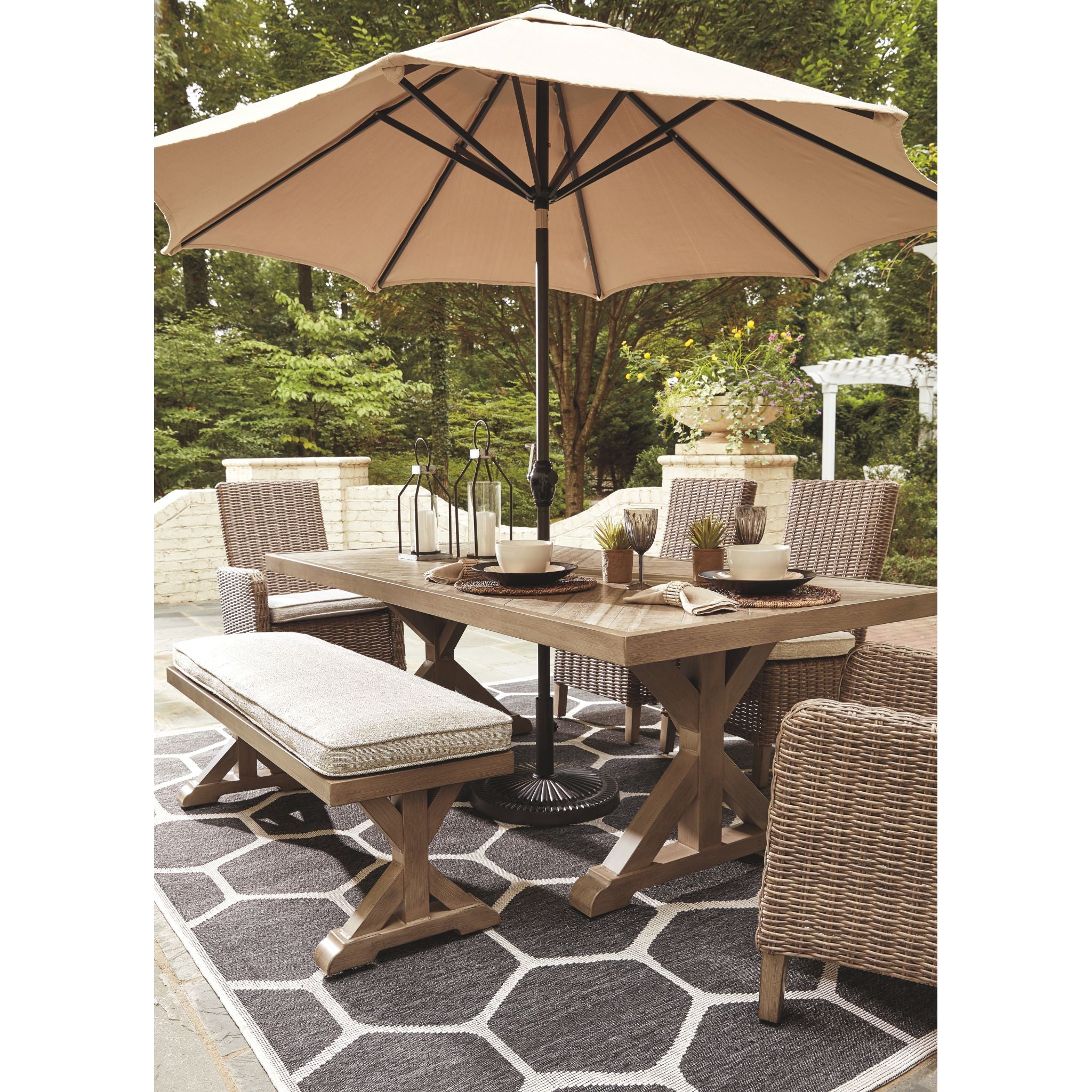 Beachcroft 7-Piece Outdoor Patio Dining Set - Beige Wicker Furniture for Backyard, Garden, Poolside & Deck - Weather-Resistant Rattan Table & Chairs