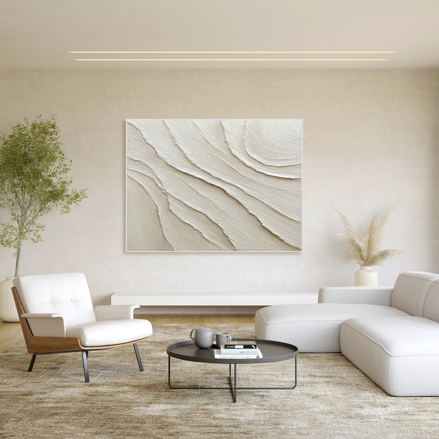 Custom Beige Minimalist Textured Wall Art - Modern Home Decor for Living Room & Bedroom | #MM032
