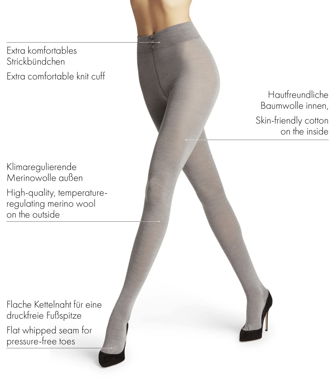 FALKE Women's Soft Merino Wool Tights - Thick, Warm & Breathable Winter Leggings - Trendy Casual & Dress Stockings - 1 Pair - Perfect for Cold Weather, Office Wear & Outdoor Activities