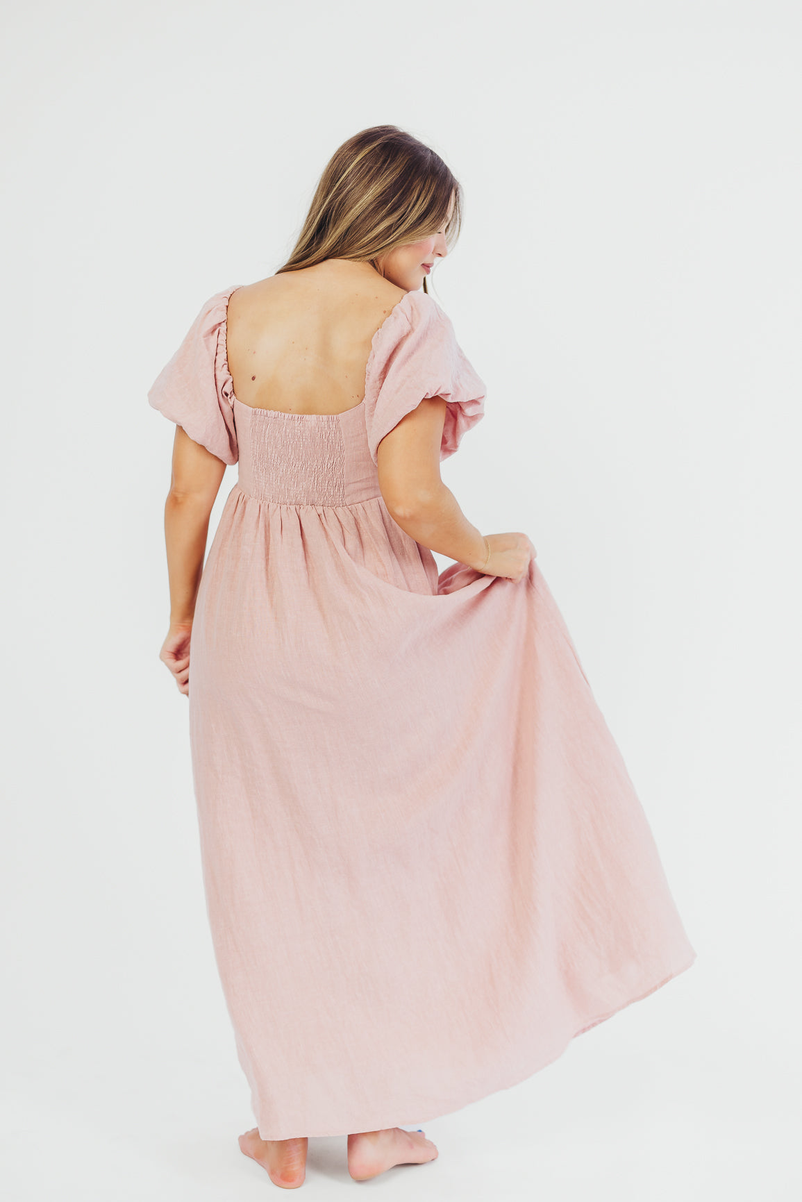 Candace Maxi Dress in Sweet Blush - 100% Linen Bump Friendly Maternity Dress for Women | Perfect for Summer, Beach, and Casual Wear