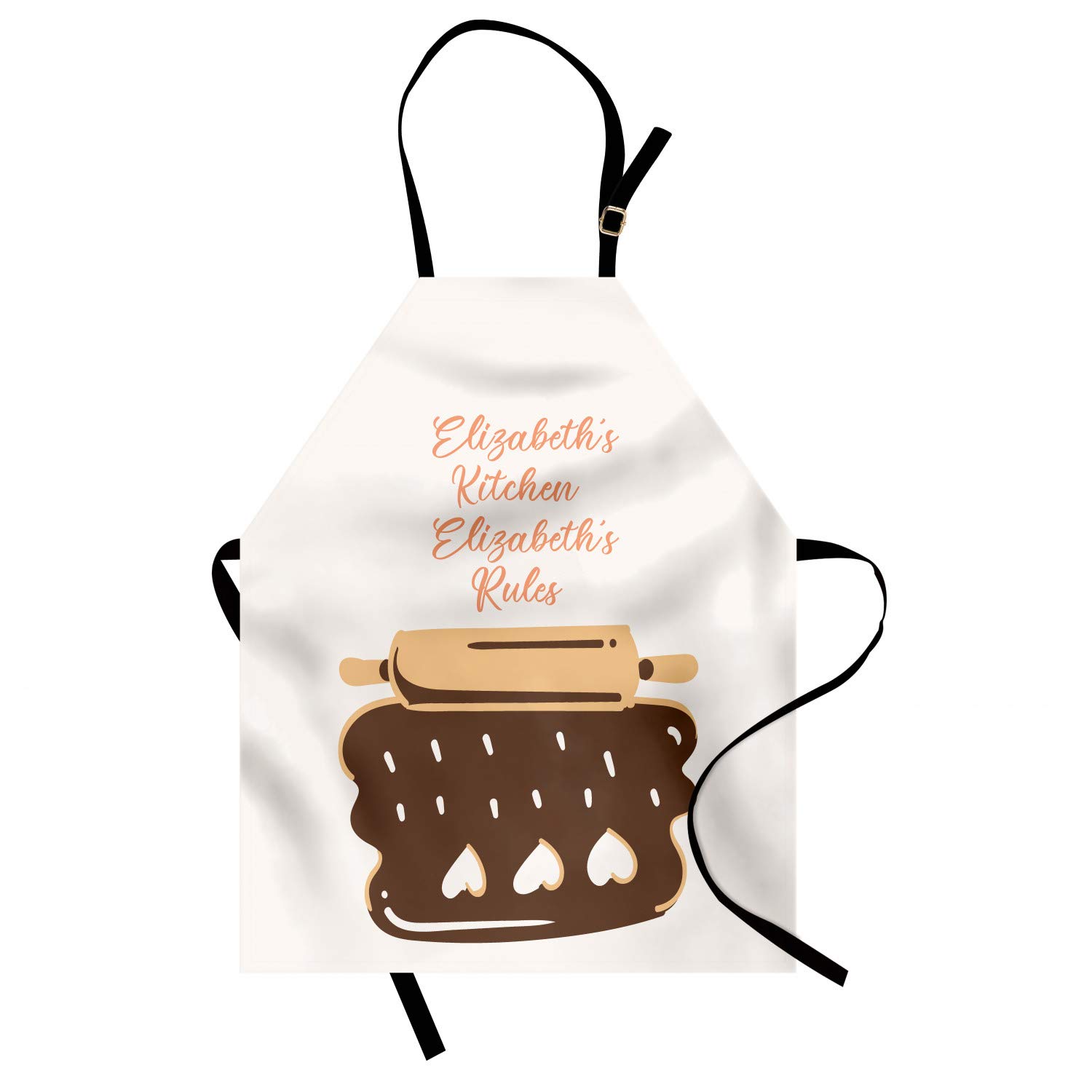 Ambesonne Personalized Chef Apron - Cartoon Baking & Cooking Design with Colorful Rolling Pin & Heart Motif - Adjustable Neck Unisex Kitchen Bib for Adults (Cocoa Ecru) - Perfect for Home Cooking, Baking Parties & Culinary Gifts