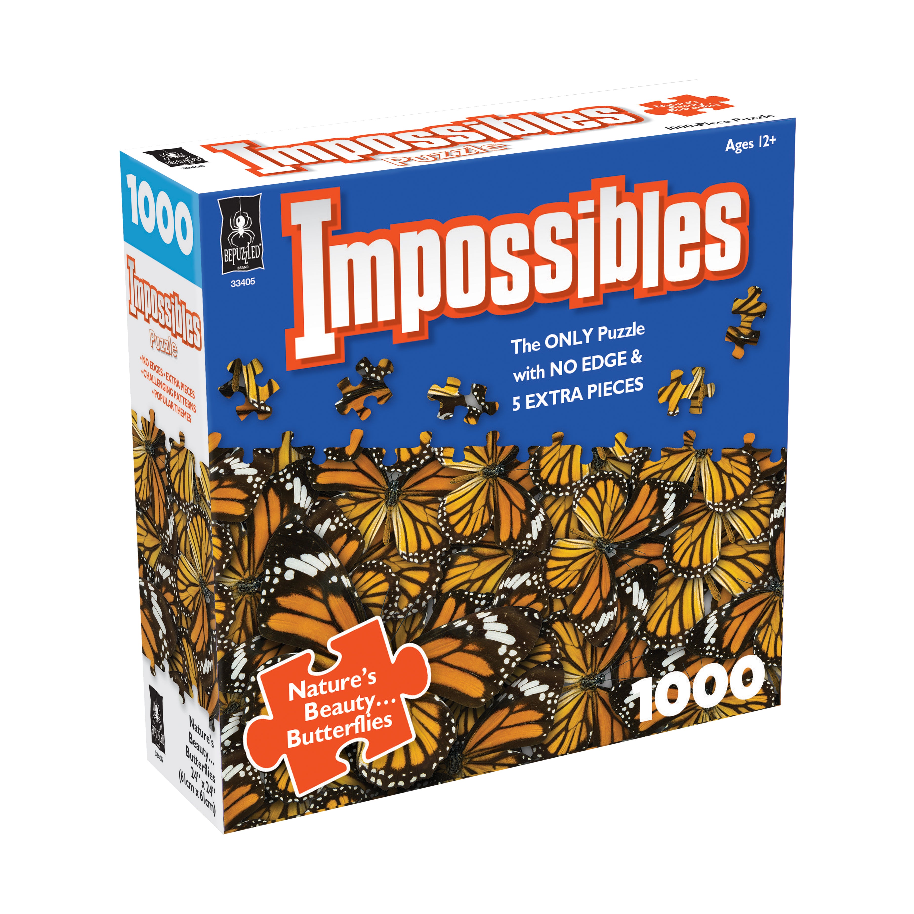 BePuzzled Impossibles Borderless 1000-Piece Butterfly Jigsaw Puzzle - Challenging Adult Puzzle for Home Decor & Relaxation