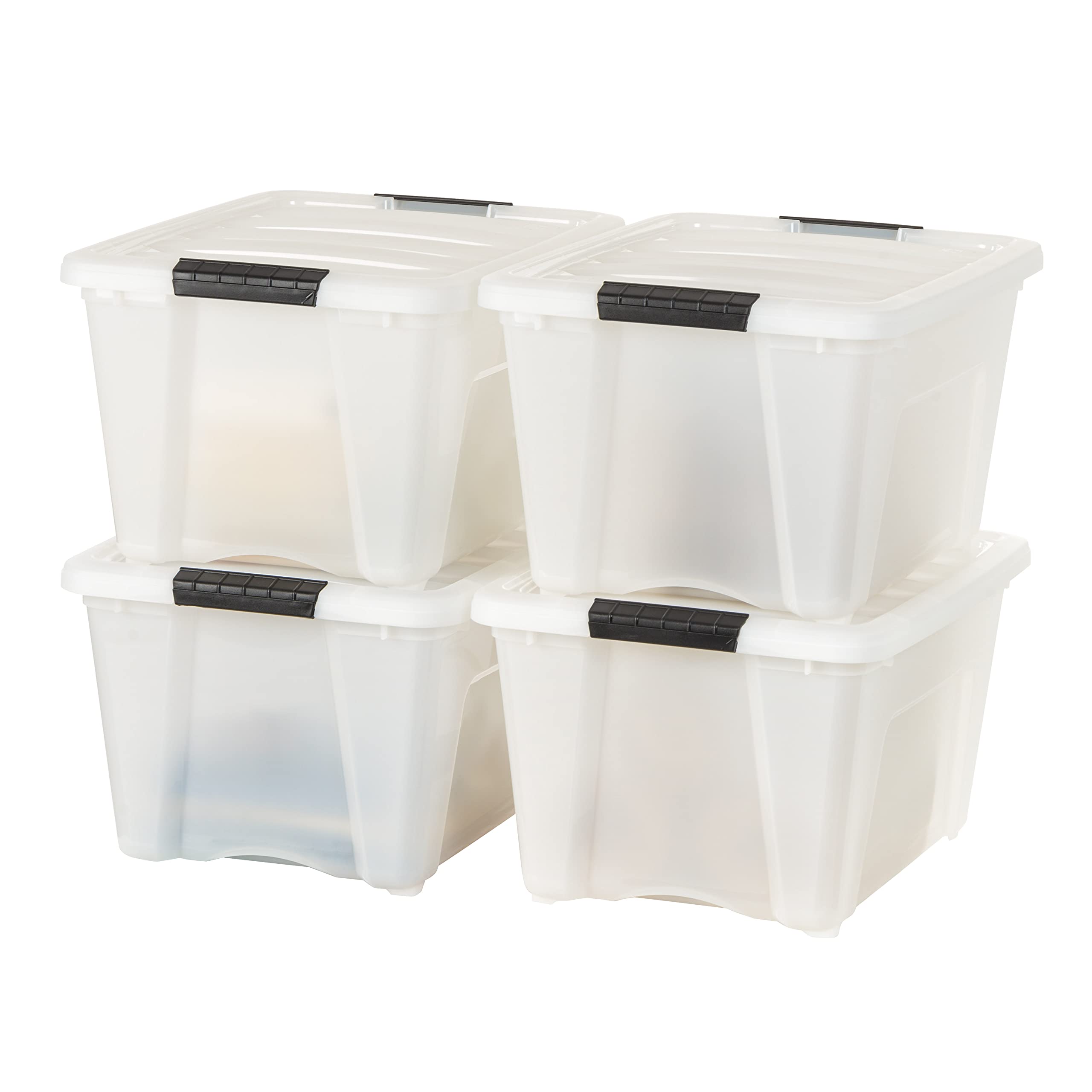 IRIS USA 32 Qt Stackable Plastic Storage Bins with Lids, 4 Pack - BPA-Free, Made in USA - Durable Nestable Containers with Secure Pull Handles & Latches - Perfect for Home Organization, Closet Storage, and Garage Shelving