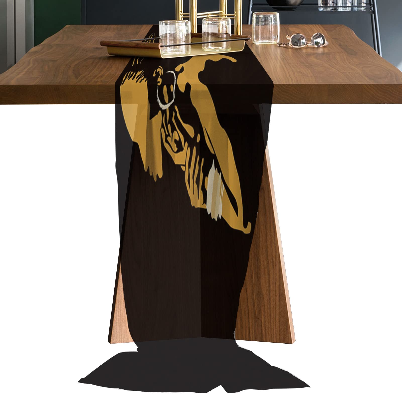 CHARMHOME Lightweight Chiffon Table Runner 27x120 Inch - African Woman Design on Black Backdrop for Romantic Weddings, Bridal Showers & Party Decorations | Perfect for Dining Tables, Buffets & Special Events