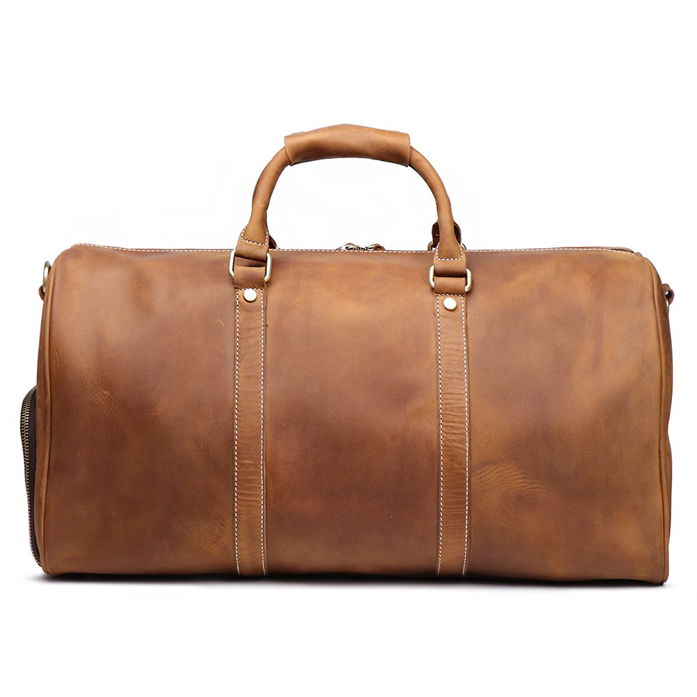 Premium Leather Travel Duffle Bag for Men - Vintage Retro Carry-On Handbag (Brown, X-Large) - Ideal for Business Trips, Gym & Weekend Getaways