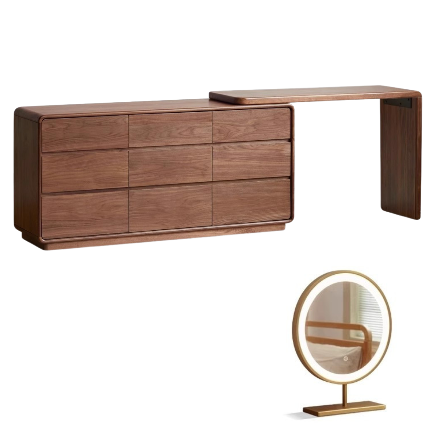 Premium Black Walnut & Golden Sandalwood Solid Wood Extendable Vanity Dressing Table - Perfect for Bedroom Makeup, Beauty Salon & Home Decor