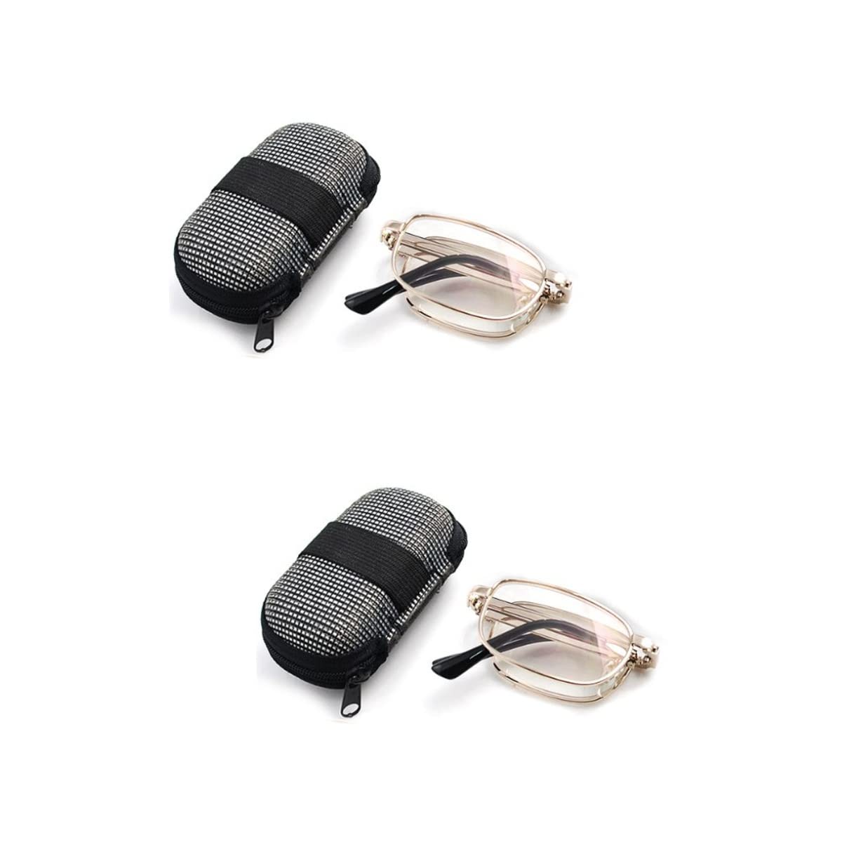 EXCEART 2-Pack Foldable Reading Glasses - Adjustable Lightweight Folding Glasses for Men & Women, Presbyopia Eyewear with Case (+2.0 Magnification) - Perfect for Travel, Reading Books & Outdoor Activities