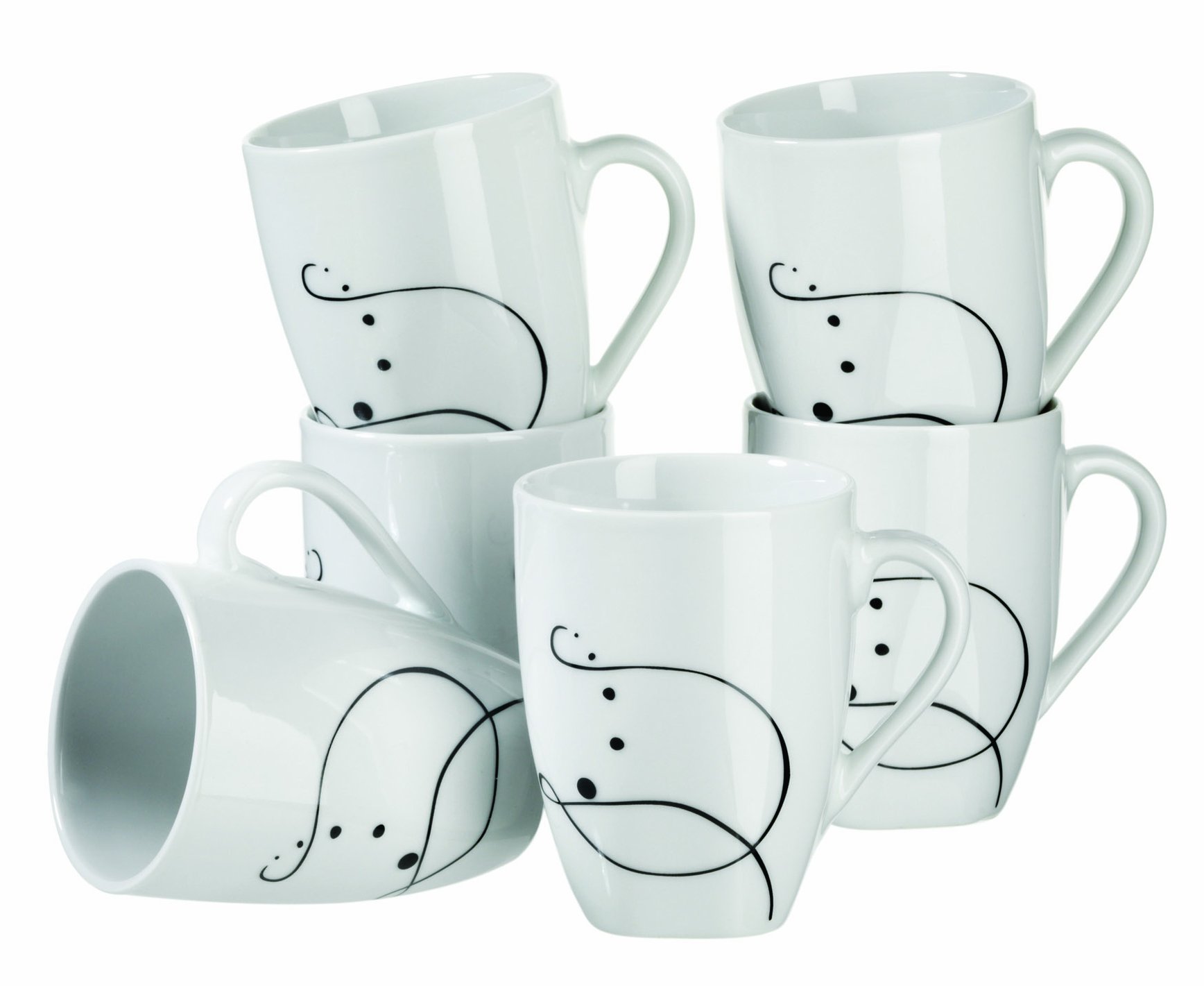 Premium 6-Piece Large Porcelain Coffee Mug Set - Chanson Series by M盲ser - Perfect for Home, Office & Gift Giving - Durable & Elegant Tea & Coffee Cups for Daily Use