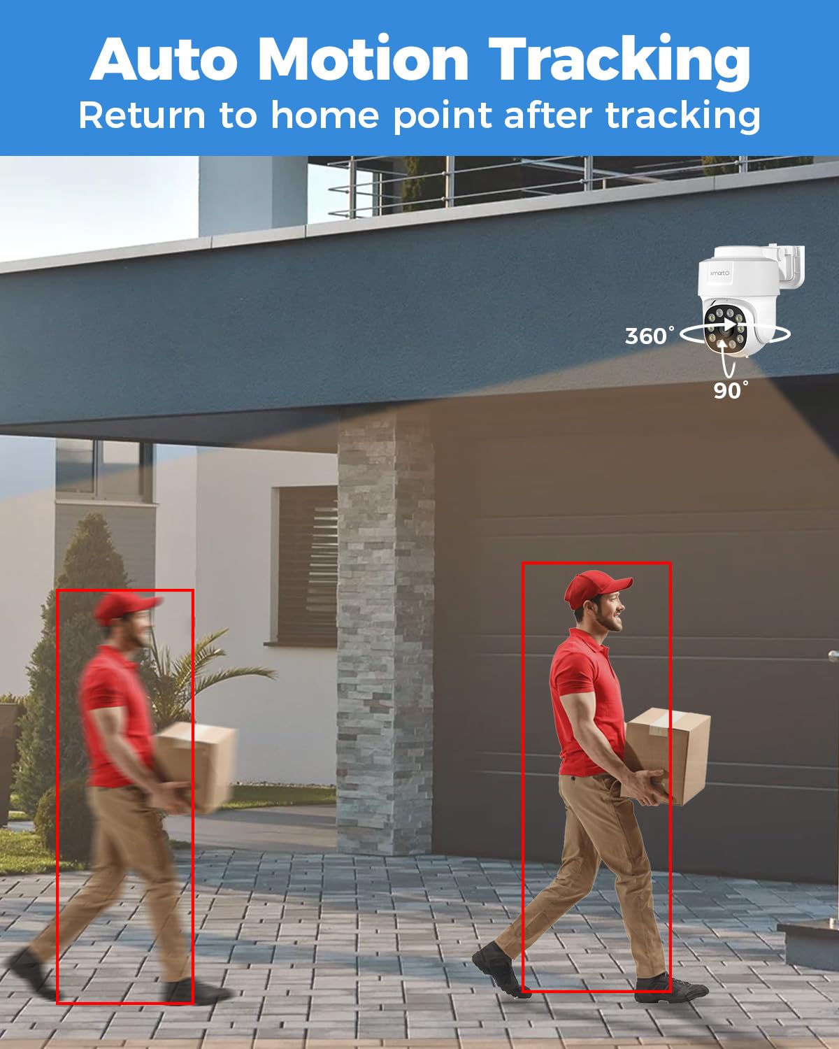 XMARTO 8CH 4K H.265 Auto-Tracking PoE Security Camera System with Pan Tilt Zoom - 4pcs Wired Surveillance Cameras with Human Detection, 24/7 Recording (No HDD) - Ideal for Home Security, Business Monitoring & Outdoor Surveillance