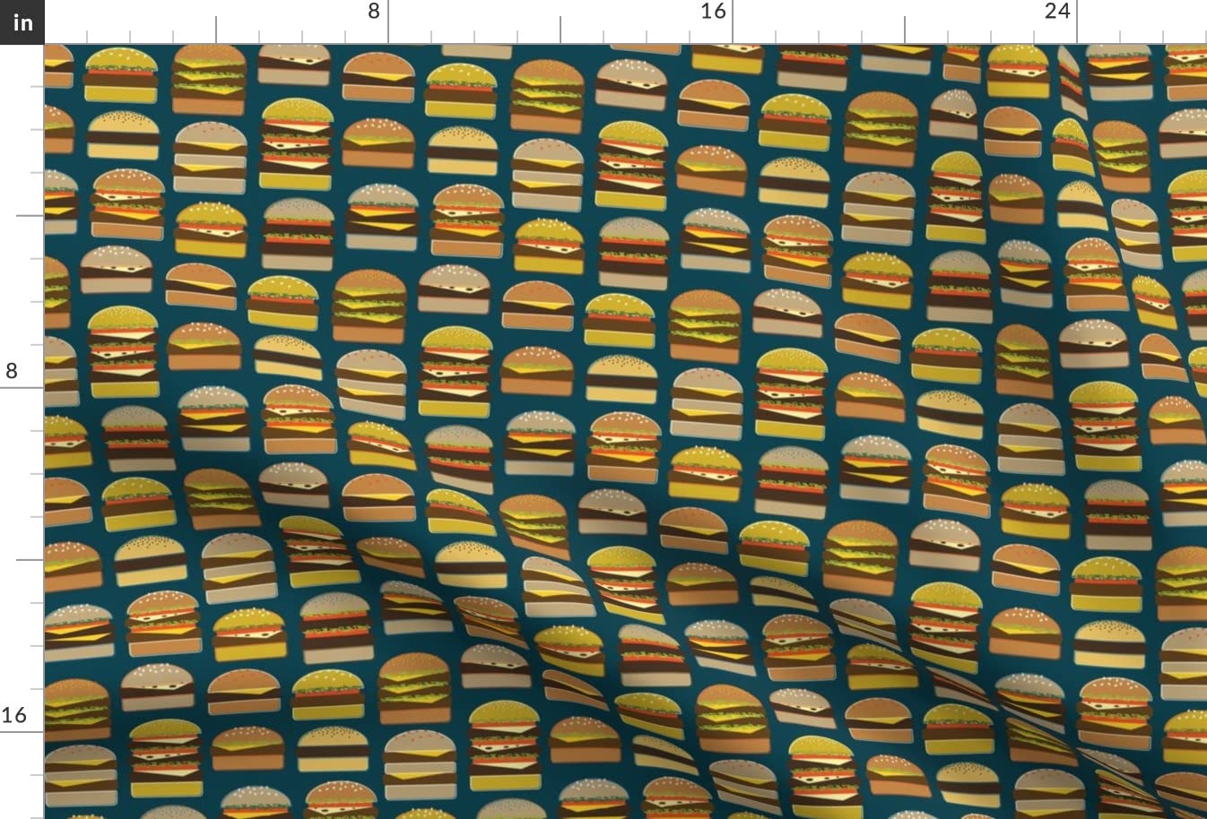 Navy Summer Hamburger Grill BBQ Printed Minky Fabric Fat Quarter - Soft Plush Fabric for Sewing Baby Blankets, Quilt Backing & DIY Plush Toys - Perfect for Summer Picnics, BBQ Parties & Nursery Decor