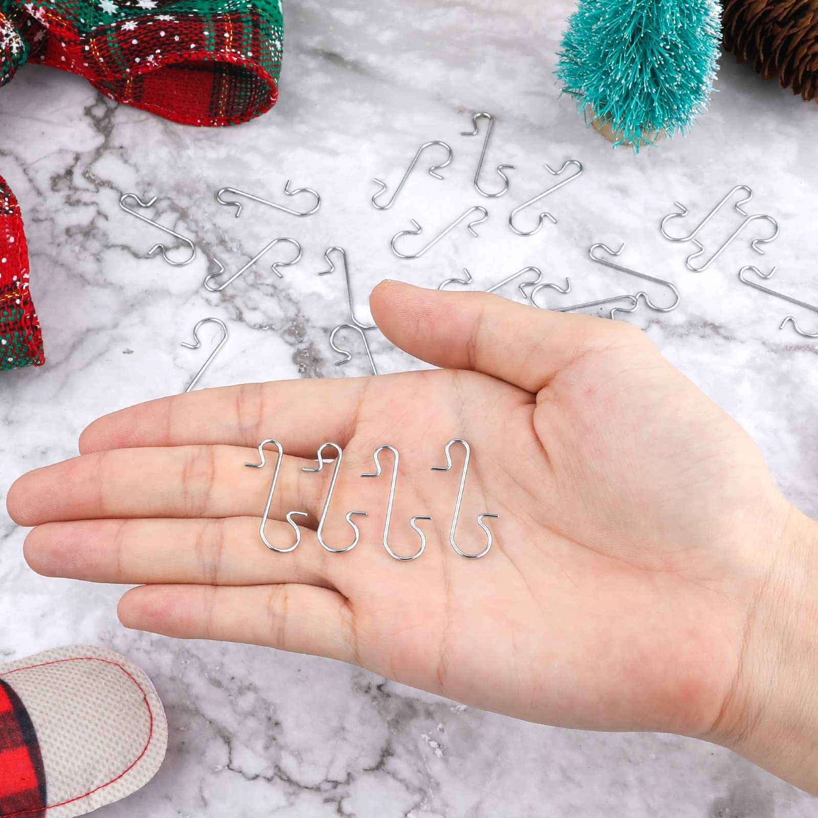 LUTER 200pcs Silver Christmas S Hooks - Durable Metal Ornament Hangers with Storage Box for Xmas Tree Decorations, Holiday Party & Home Festival Decor - Perfect for Hanging Ornaments, Lights & DIY Crafts