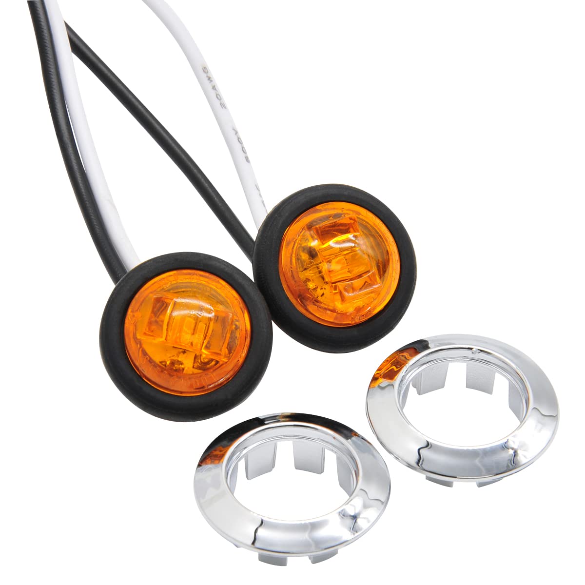 RoadPro RP534A2 RP534R2 Round LED Trailer Lights - 3/4-Inch Amber Side Marker Light Kit (2-Pack) - Durable Clearance Lights for Trucks, Trailers & Boats - Perfect for Night Driving & Safety Visibility