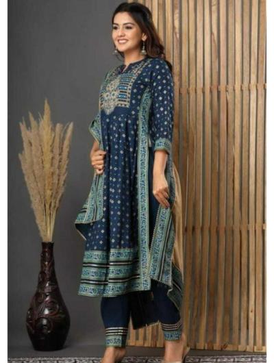 Stylish Teal Blue Rayon Embroidered Salwar Suit Set of 3 - Traditional Indian Ethnic Wear for Women - Perfect for Weddings, Festivals & Special Occasions