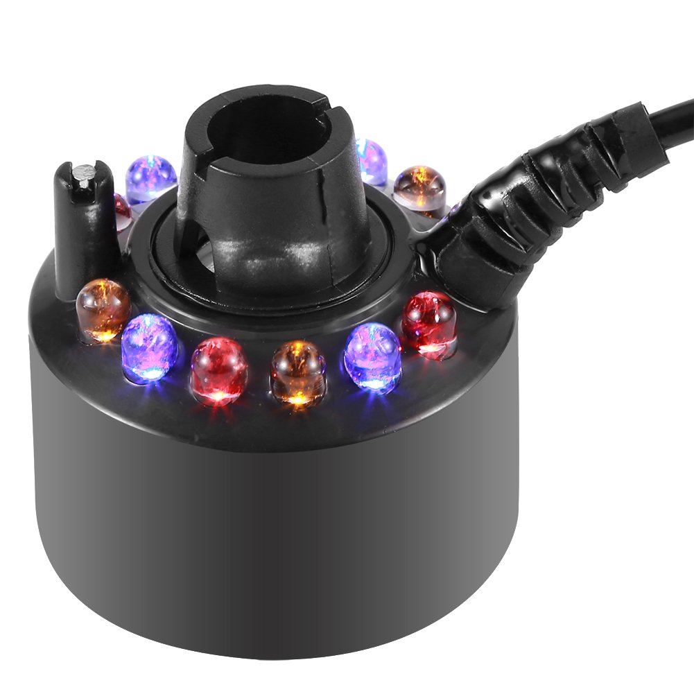 12 LED Colorful Fountain Mist Maker with Power Adapter (110-240V US Plug) - Water Fogger for Indoor/Outdoor Ponds, Fish Tanks, Water Features & DIY Water Crafts | Creates Relaxing Atmosphere for Home, Garden & Decorative Displays
