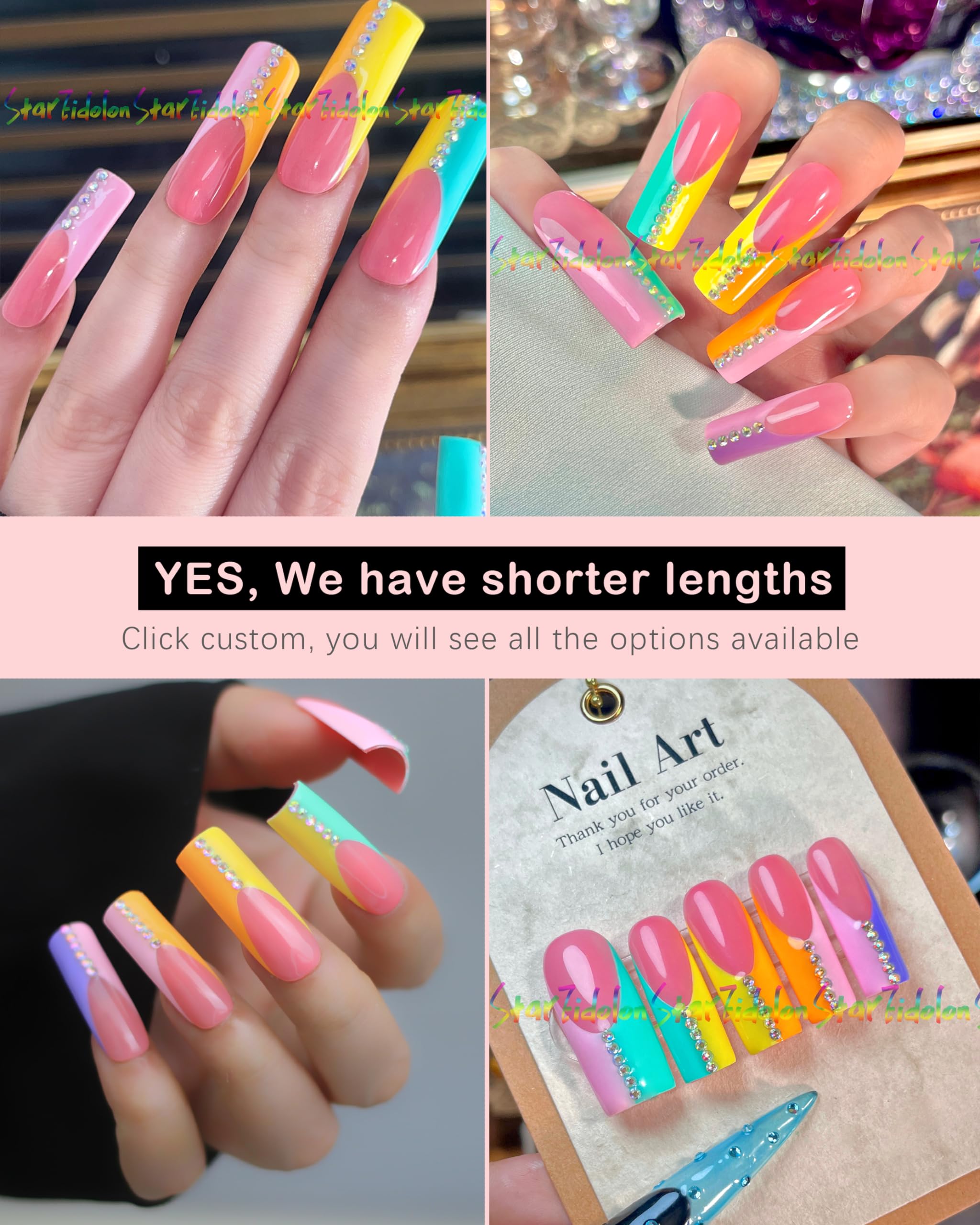 Hand-Painted Press on Nails Square Short French Tips & Coffin Fake Nails Kit - Salon Quality Medium Press on Nails with Glue for Women & Girls | Custom Long Coffin Stiletto (Style 16) | Perfect for Parties, Weddings, Date Nights & Everyday Wear