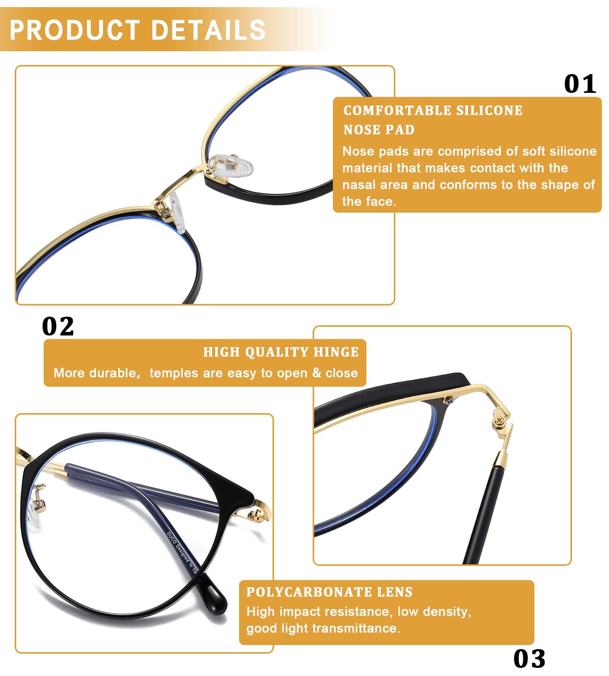 DUCO Blue Light Blocking Glasses for Women & Men - Computer & Gaming Eyewear