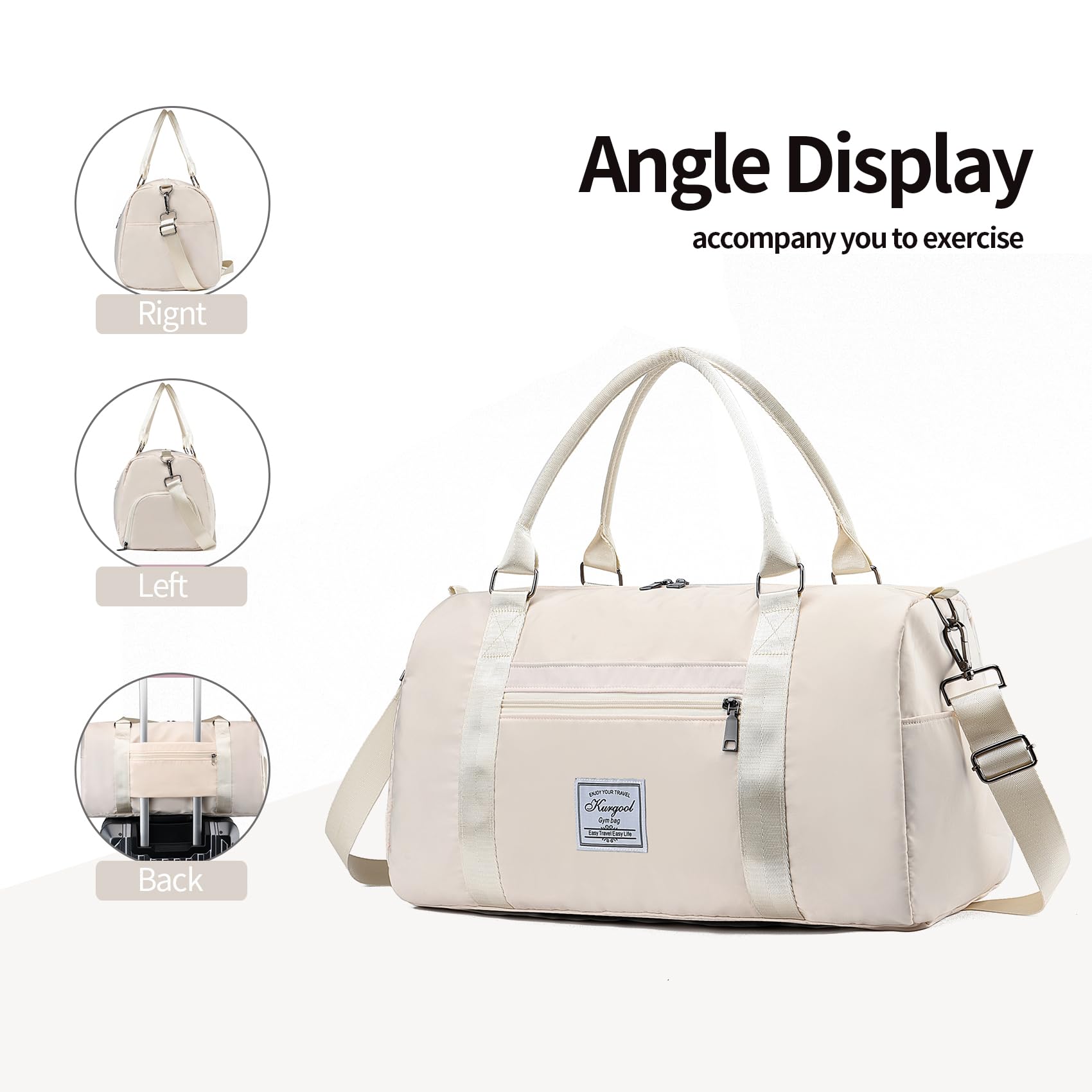 Foldable Waterproof Gym Bag with Wet Pocket - Durable Travel Duffle & Weekender Carry On Bag for Women - Perfect for Gym, Yoga, Sports & Overnight Trips