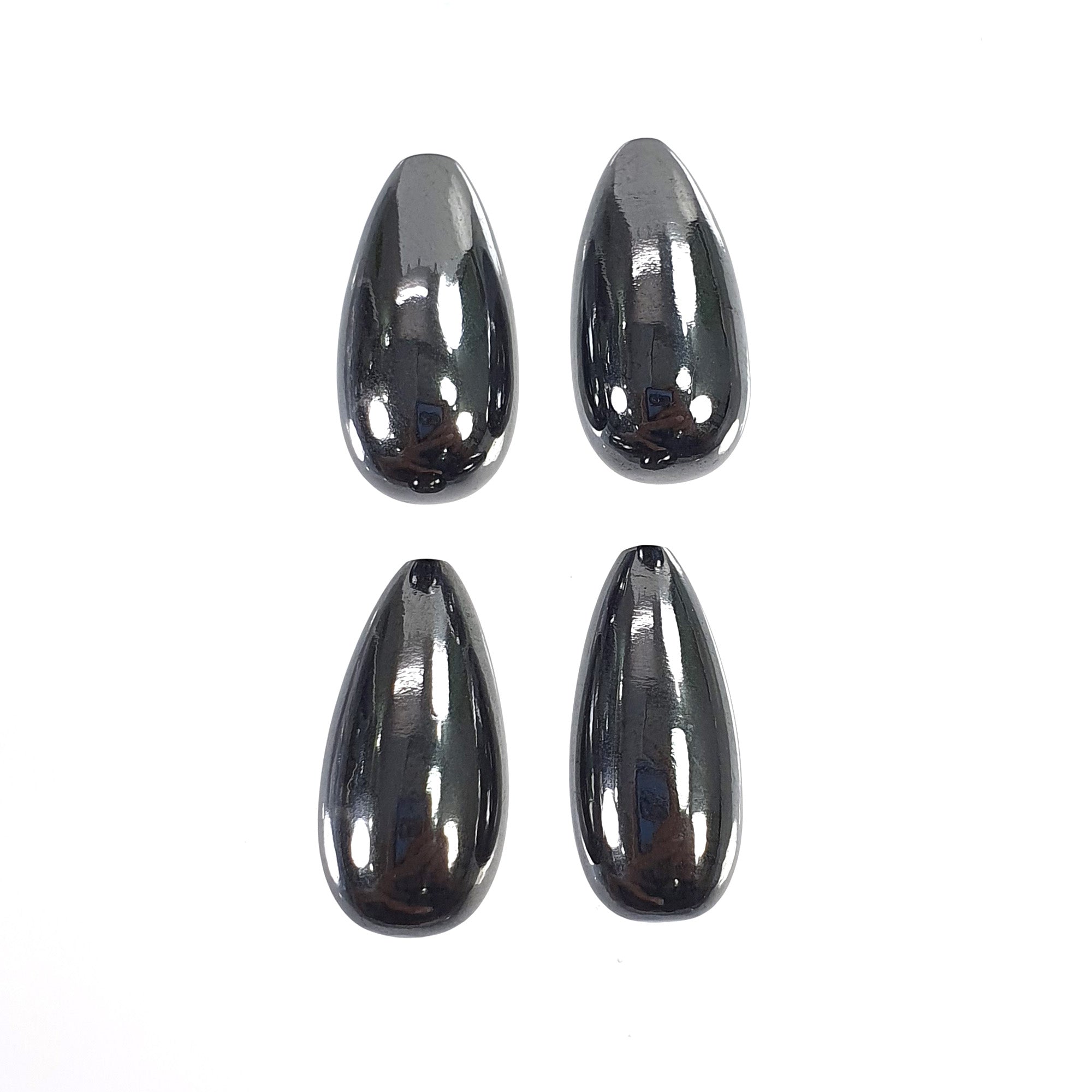 Natural Black Hematite Gemstone Cabochon - 108.20cts Untreated Unheated Hematite Tear Drop (20.5mm, 4pcs) for Jewelry Making, Healing Crystals & Meditation Accessories