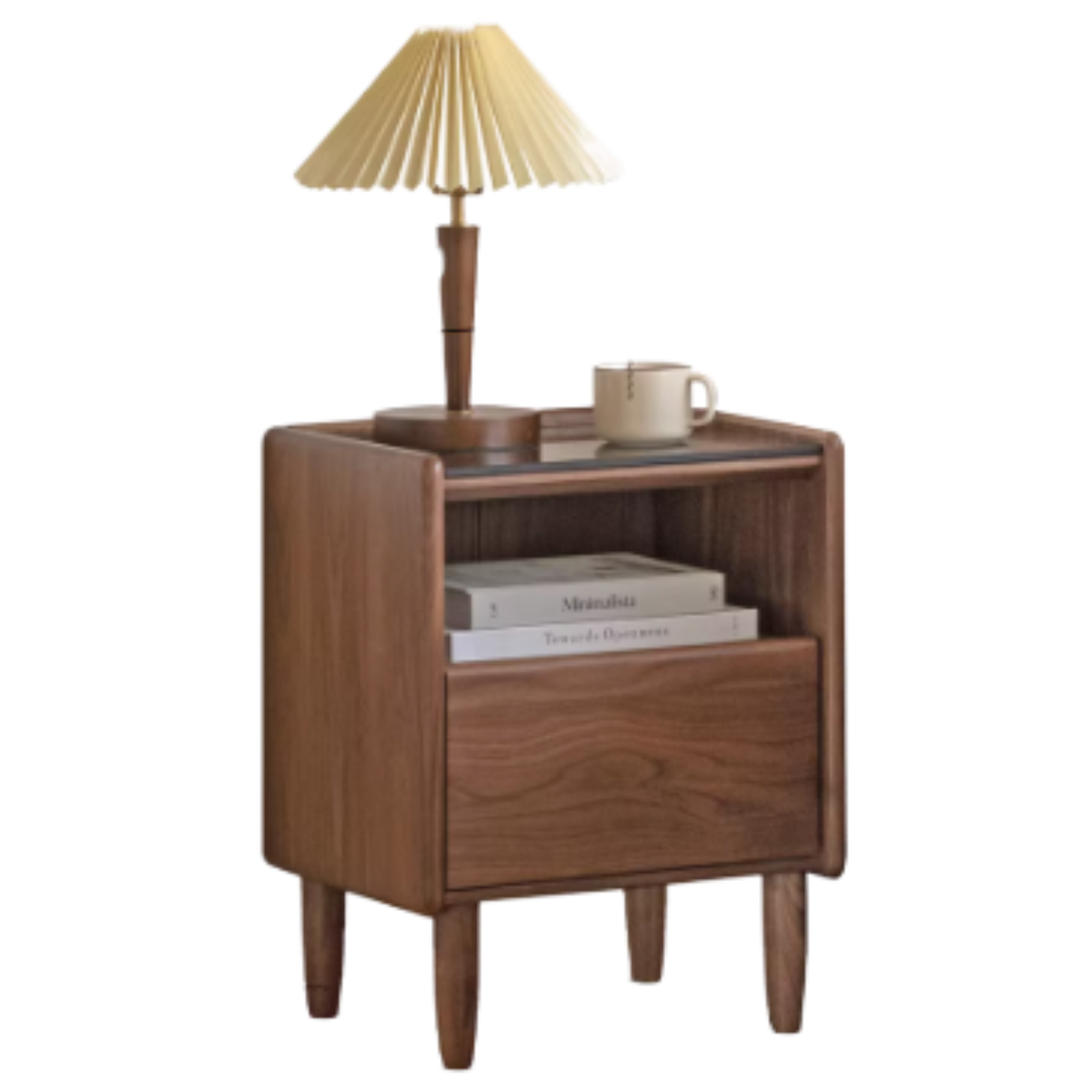 Premium Black Walnut Solid Wood Nightstand with Tempered Glass Top - Modern Bedside Table for Bedroom, Living Room, or Office Use