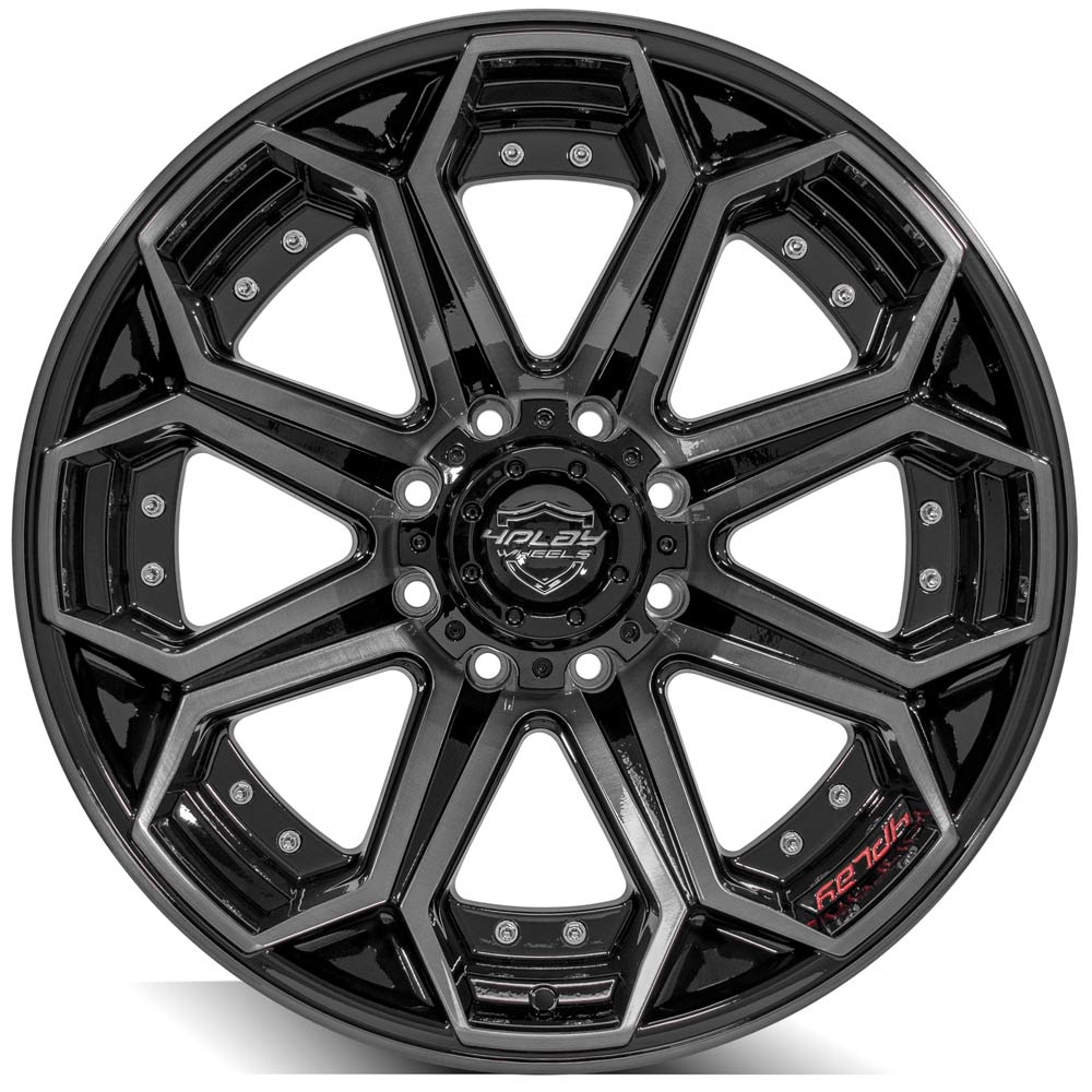 4Play Gen2 4P80R Gloss Black 22x10.0 Wheels with Brushed Face & Tinted Clear Finish - 8x170mm Bolt Pattern 124.9mm Hub - Perfect for Ford F-250, F-350 Trucks and Off-Road Adventures