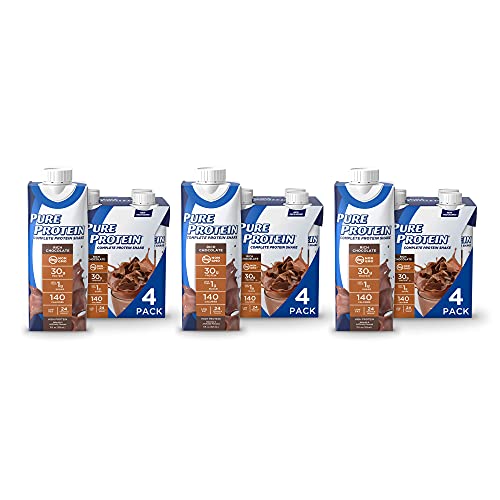 Pure Protein Chocolate Protein Shake - 30g Complete Protein, Ready to Drink, Keto-Friendly with Vitamins A, C, D, E & Zinc for Immune Support - 11oz Bottles (4 Count, Pack of 3) - Perfect for Post-Workout Recovery, Weight Management & On-the-Go Nutrition