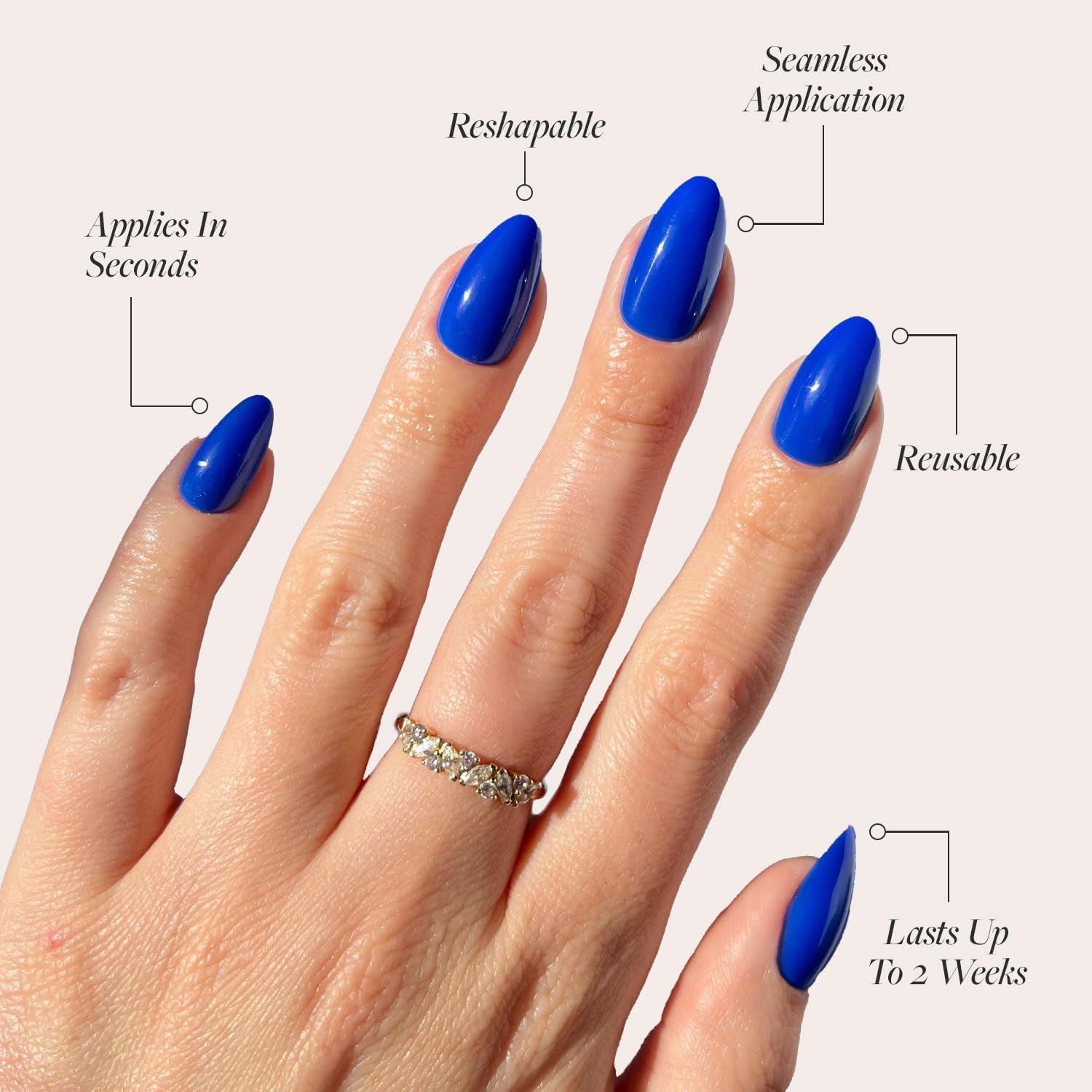 Glamnetic Press On Nails - Cobalt Blue Short Almond Fake Nails | Reusable 30-Piece Kit with 15 Sizes | Opaque Vibrant Blue Artificial Nails for Parties, Weddings & Everyday Wear