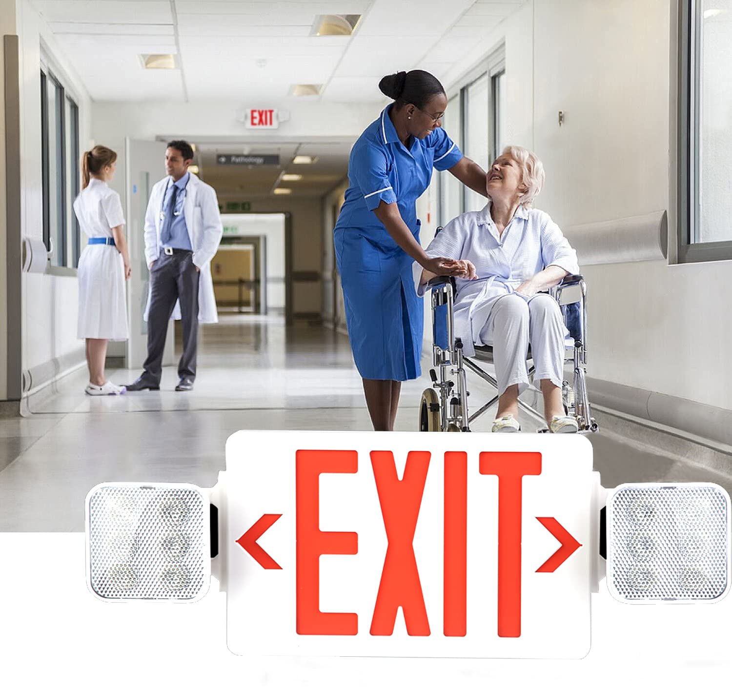 OSTEK Red LED Exit Sign Emergency Light - UL-Listed Fire Resistant ABS Dual Head Emergency Exit Lighting with 90 Min Battery Backup - Perfect for Offices, Schools, Hotels & Commercial Buildings