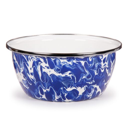 Vintage Cobalt Blue Swirl Enamelware Bowls - 4 Piece Set for Cereal, Salad, Soup & Desserts | Durable Porcelain Enamel Kitchenware for Dining, Picnics & Camping