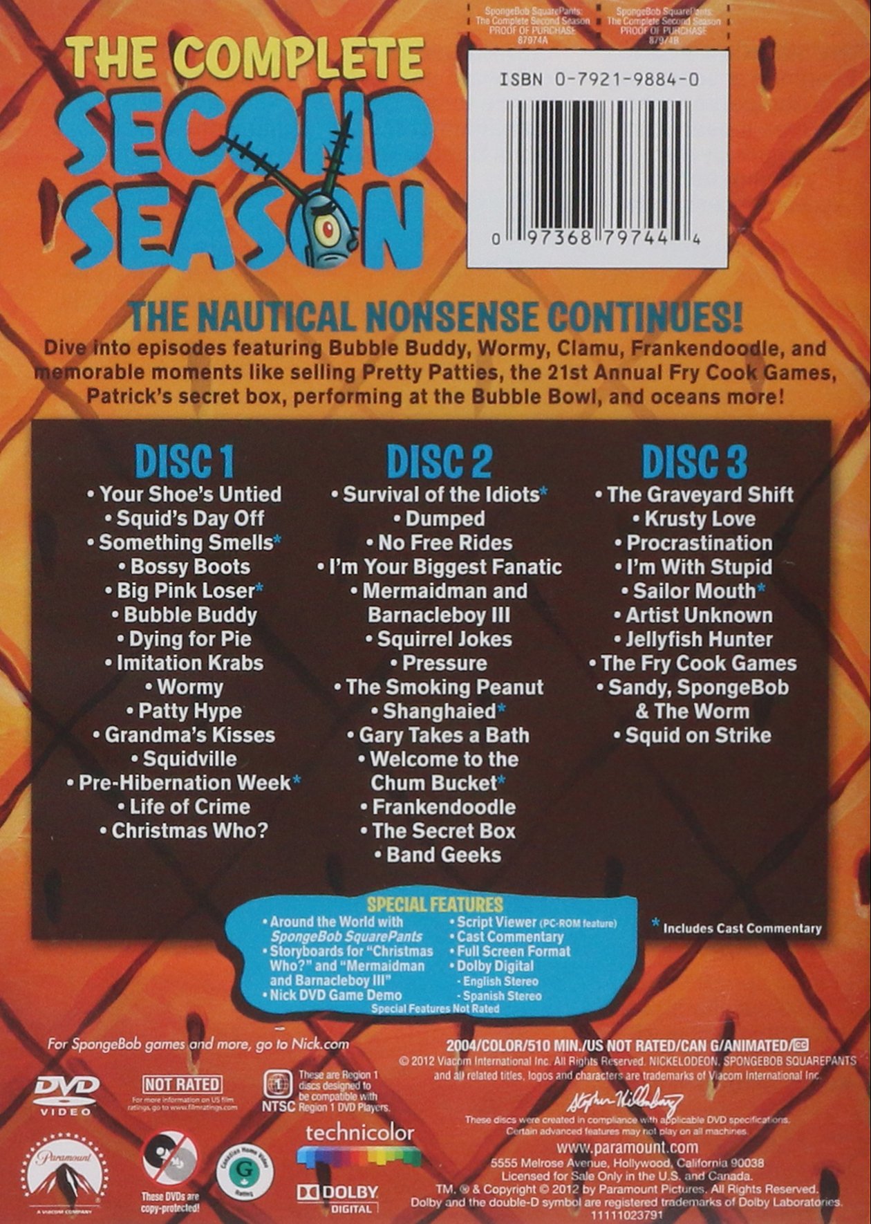 SpongeBob SquarePants The Complete 2nd Season DVD - Nickelodeon Cartoon Series for Kids & Adults - Perfect for Family Movie Nights & Birthday Gifts