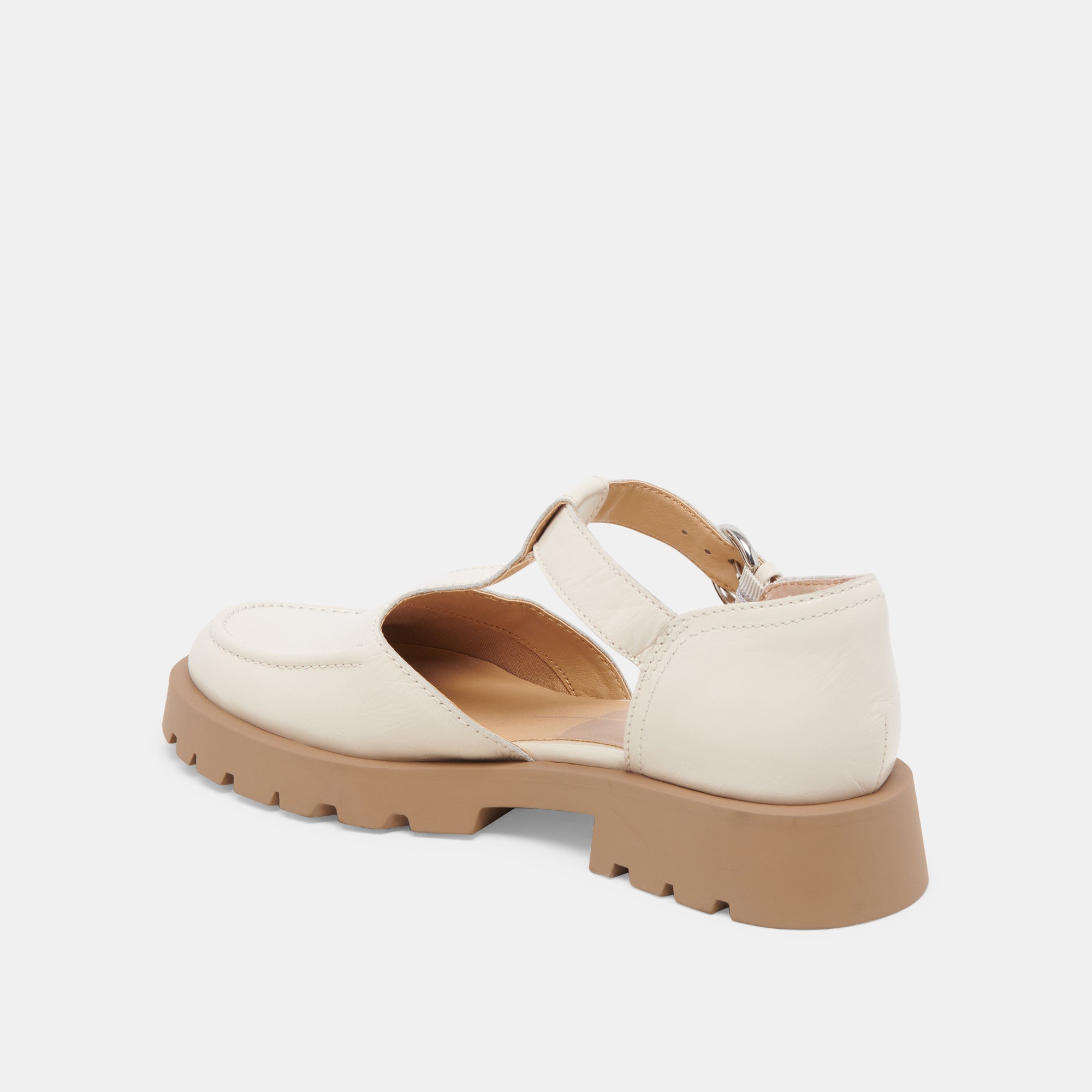 Emilio Women's Flats - Cream Crinkle Patent Leather Loafers for Work, Office & Casual Wear