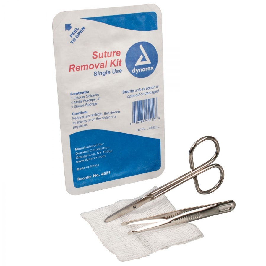 Dynarex Sterile Suture Removal Kit with Removable Tyvek Lid - 1 Count | First Aid & Wound Care for Home, Clinic & Hospital Use