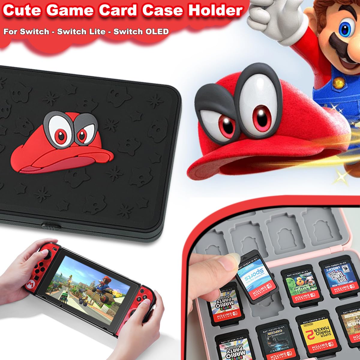 **Nintendo Switch Game Case for Switch/Lite/OLED - 16 Game & 16 Micro SD Card Slots - Durable Hard Shell Storage Box (Black) - Perfect for Travel & Gaming On-The-Go**