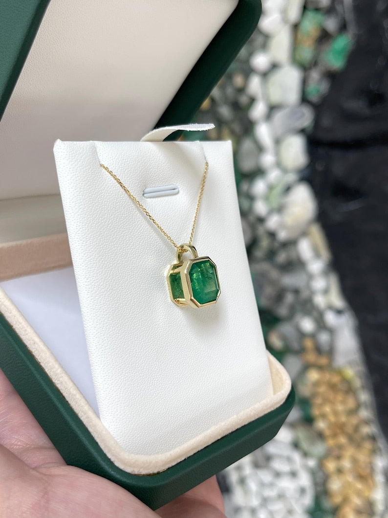 6.40ct 14K Rich Green Emerald Cut Solitaire Pendant - Elegant Emerald Slider Necklace for Women, Perfect for Weddings, Anniversaries & Special Occasions