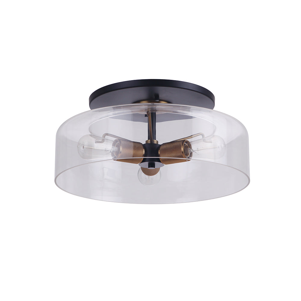 Robin 3-Light Semi-Flush Mount Ceiling Light Fixture - Matte Black & Antique Brass Finish - Perfect for Bedroom, Dining Room, or Hallway Lighting