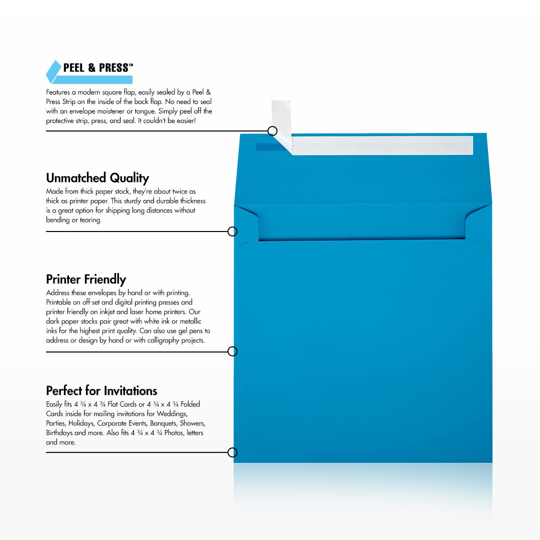 Premium Square Invitation Envelopes 5x5 Inches - Self-Sealing Peel & Press Design - 80lb Text Weight - Pool Blue - 1000 Pack - Perfect for Wedding Invitations, Greeting Cards, Party Favors and Business Correspondence