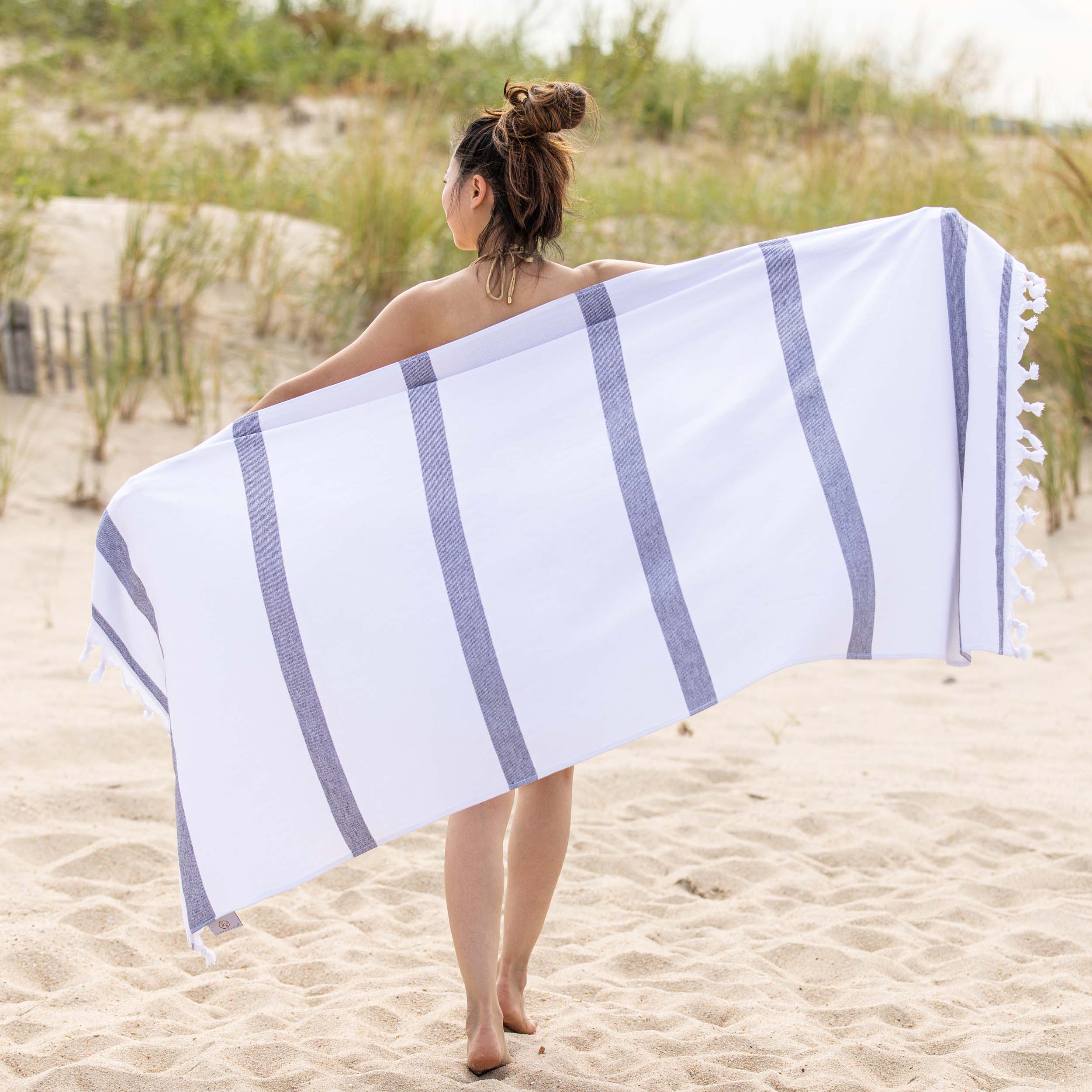 Premium Tropical Cabana Stripe Fouta Beach Towel Set - 2 Piece Quick Dry Bath Towels with Decorative Tassels | Perfect for Pool, Beach, Vacation & Spa Days