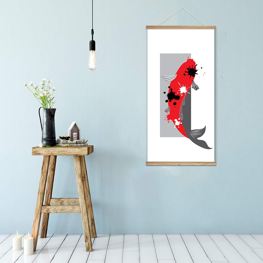 Wall26 Abstract Pet Fish Theme Wood Framed Wall Art Poster Print - 18x36 Inches, Ready to Hang - Perfect for Living Room, Bedroom Decor & Office Wall Art