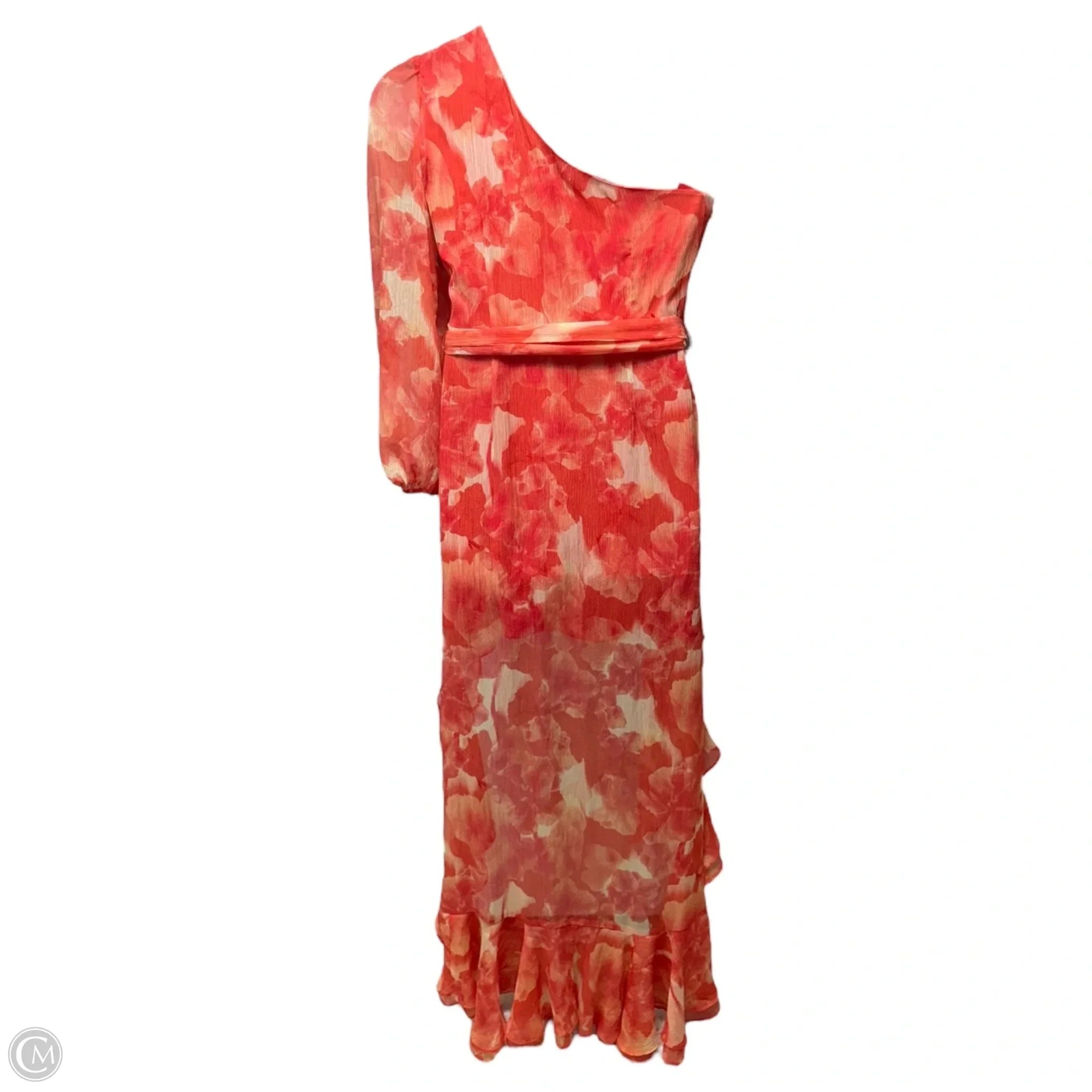 Gianni Bini Addison One Shoulder Dress - Orange & Red Floral Party Dress, Size 12, Women's Formal Evening Gown for Weddings & Special Occasions