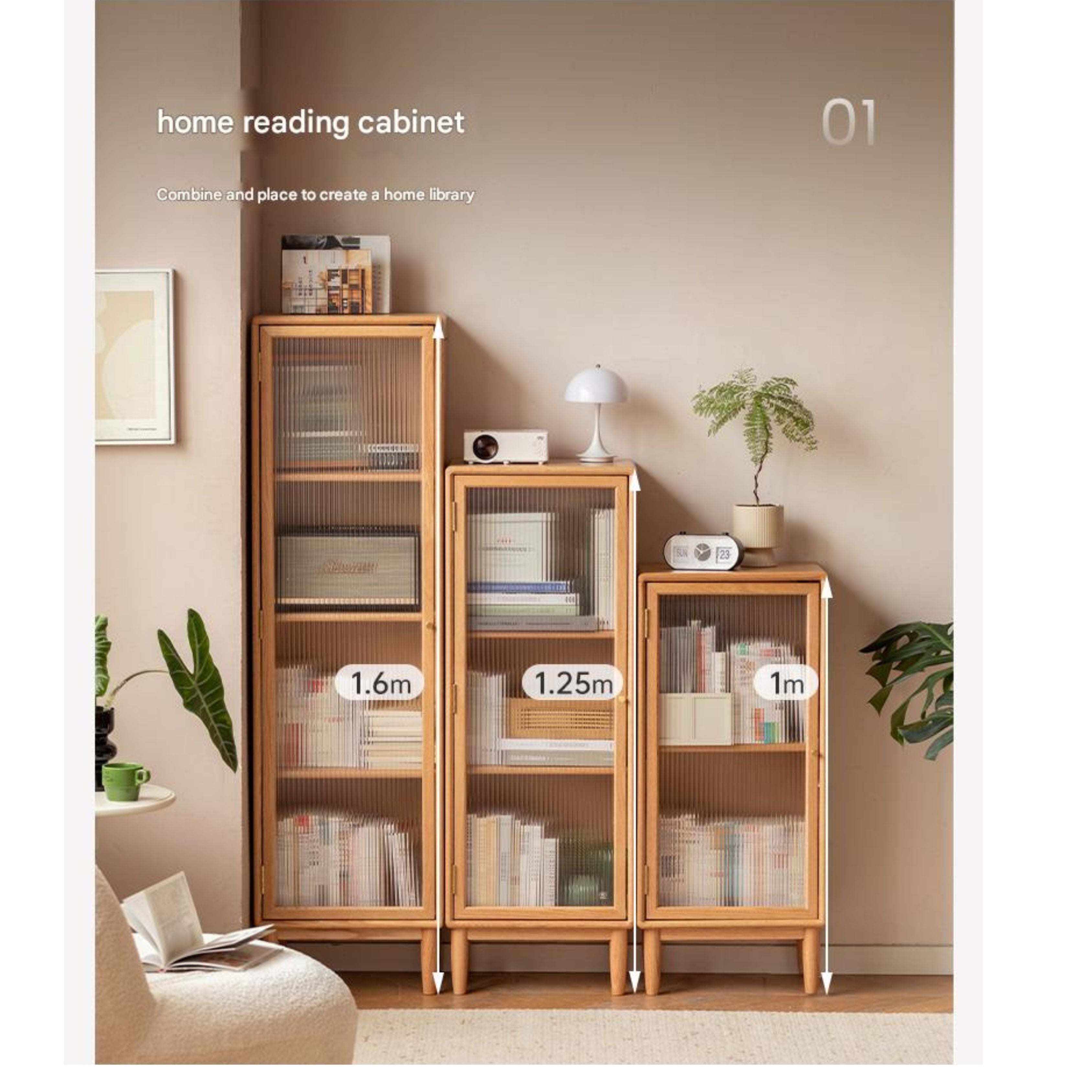 Solid Oak Wood Side Cabinet - Small Bookcase with Adjustable Shelves for Living Room, Bedroom, or Office Storage | Rustic Home Decor Furniture