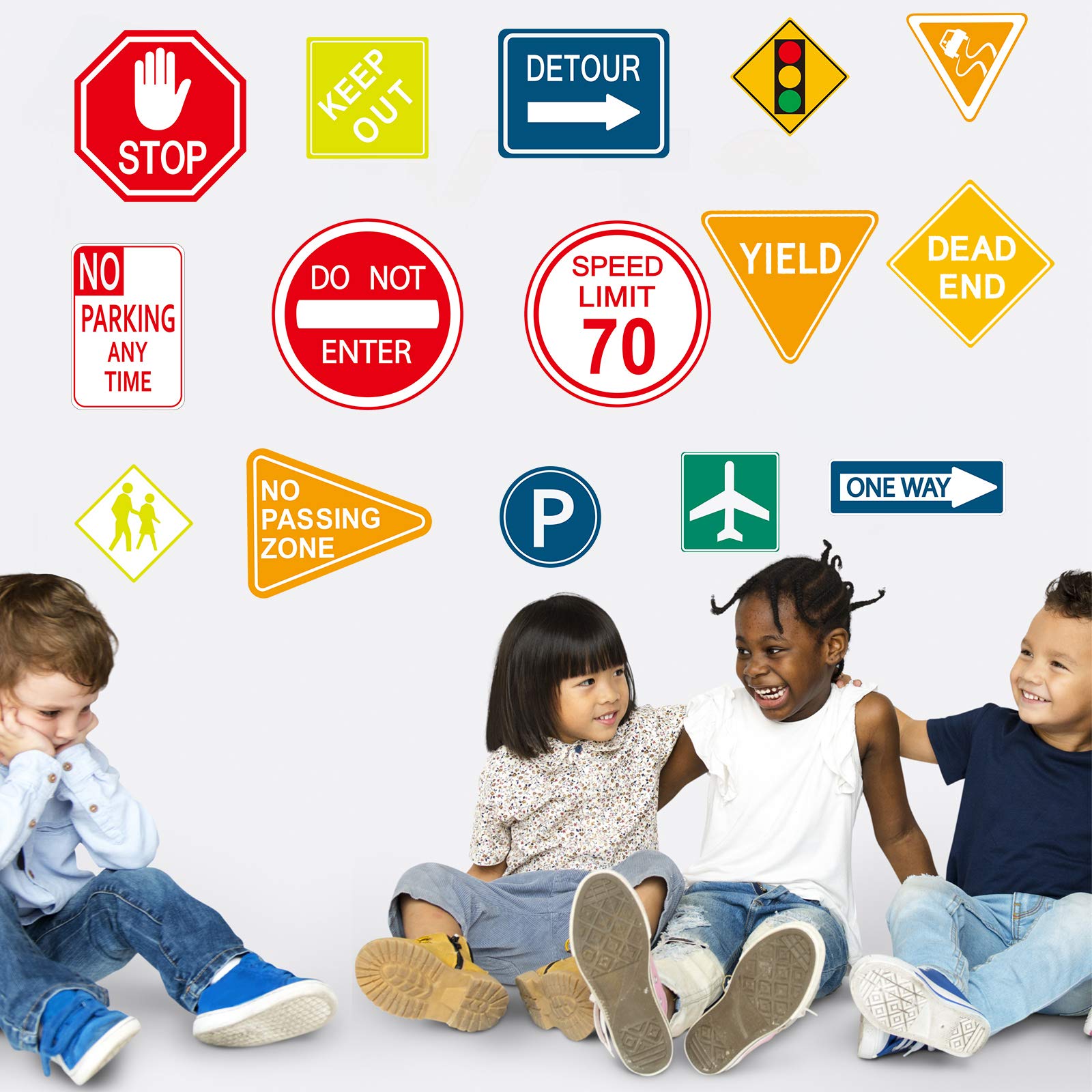 Zonon 15-Piece Road Signs Wall Decal Set - Traffic Street Sign Stickers, Stop & Transportation Vinyl Wall Decals for Kids Bedroom, Classroom & Playroom Decor - Perfect for Birthday Parties & Educational Play Spaces