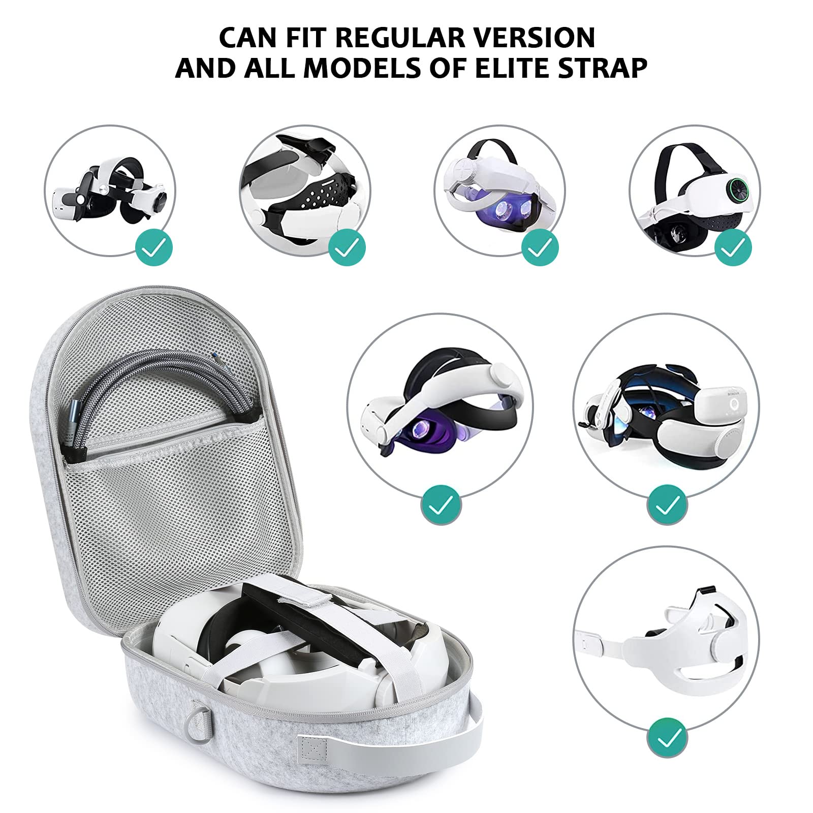 Meta/Oculus Quest 2 VR Headset Carry Case - Large Capacity Protective Storage Box for Elite Strap & Accessories | Durable Travel Organizer for VR Gaming Gear (Grey) | Perfect for Home Storage & On-the-Go VR Gaming
