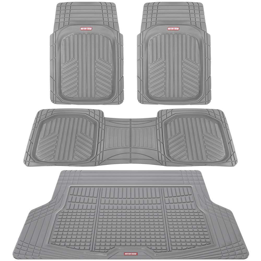 Motor Trend FlexTough Gray All-Weather Car Floor Mats Full Set - Heavy Duty Rubber Floor Liners for SUV, Sedan & Van - Front & Rear Seat Protection + Cargo Liner - Perfect for Rain, Snow & Mud Protection During Commuting, Road Trips & Family Adventures