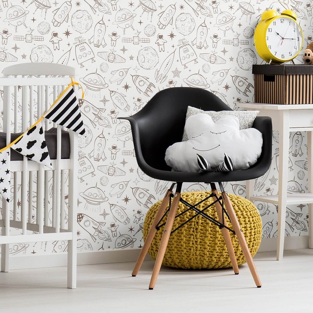 Tan Space Baby Peel and Stick Removable Wallpaper 2610 - Self-Adhesive Nursery Wall Decor for Kids Room, Bedroom & Nursery - Easy to Install & Remove